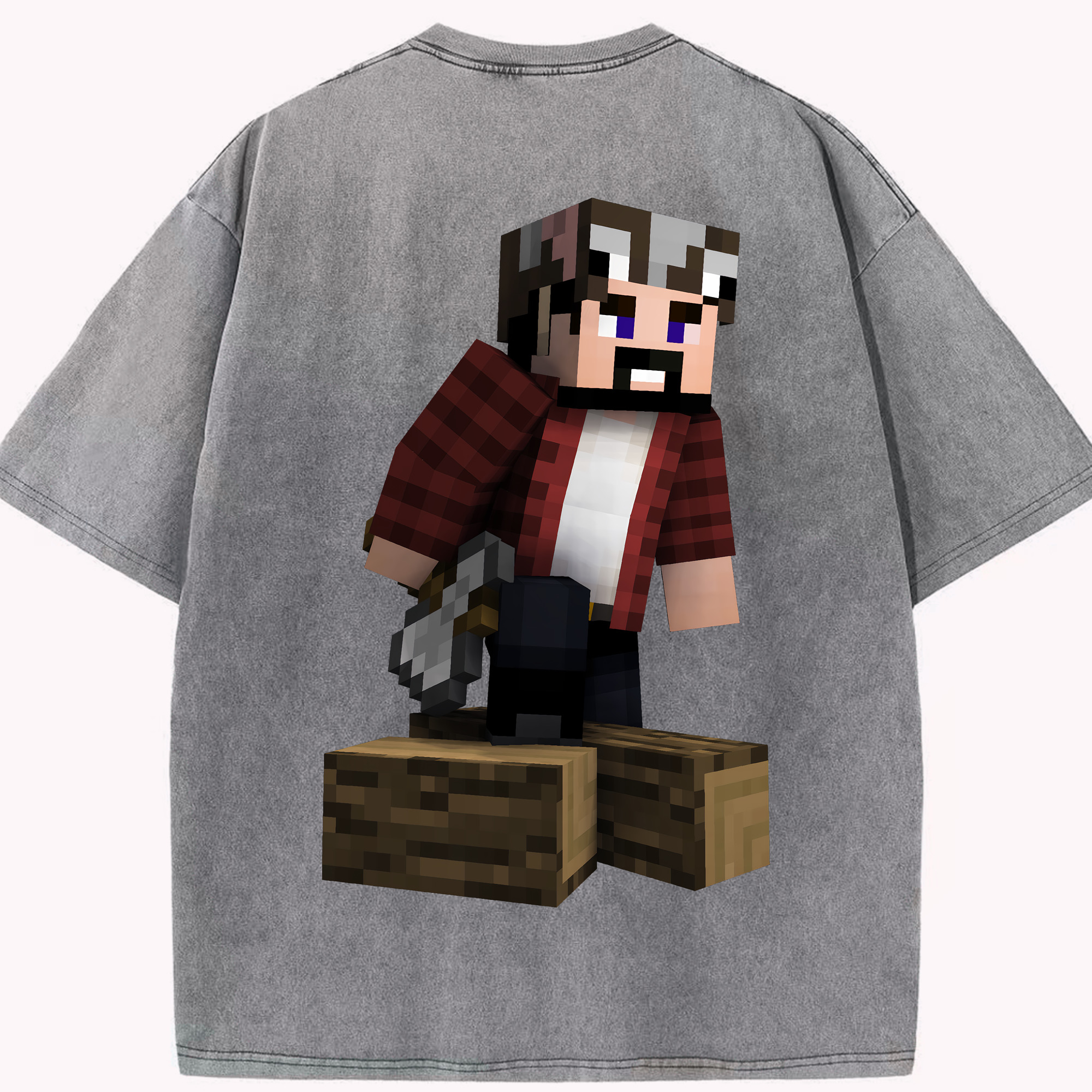 （画像用） マインクラフト ブロックの世界 Minecraft MC Block world 綿100% ヴィンテージ風 半袖Tシャツ（背面プリント）