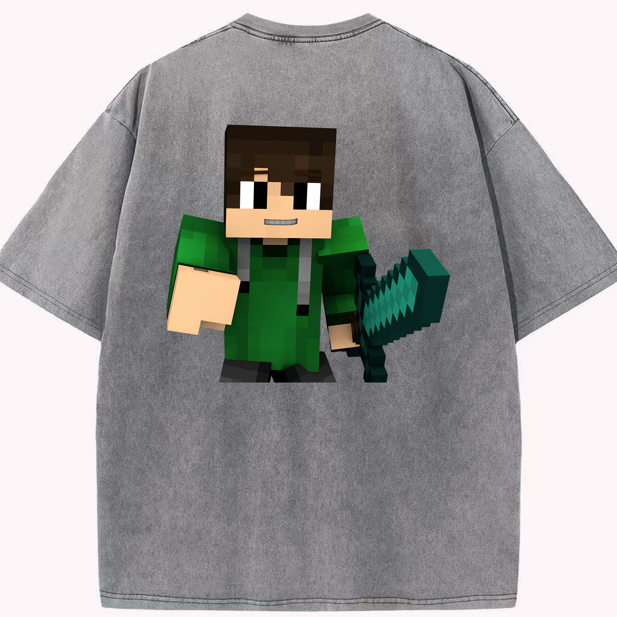 （画像用） マインクラフト ブロックの世界 Minecraft MC Block world 綿100% ヴィンテージ風 半袖Tシャツ（背面プリント）