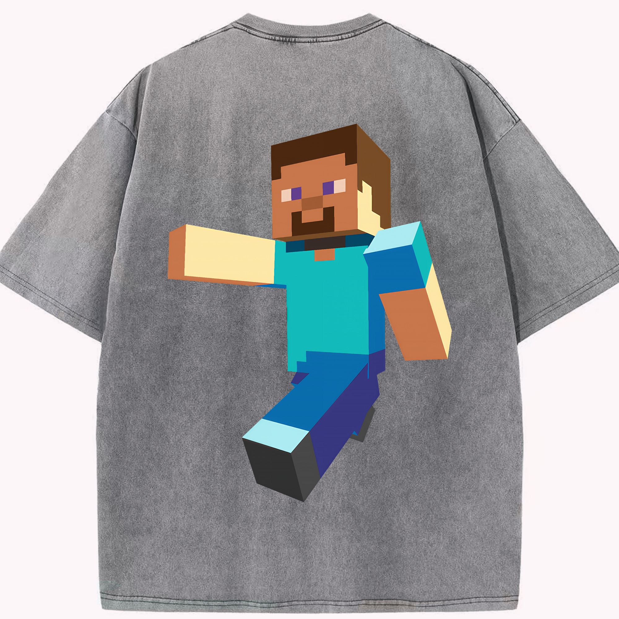 （画像用） マインクラフト ブロックの世界 Minecraft MC Block world 綿100% ヴィンテージ風 半袖Tシャツ（背面プリント）