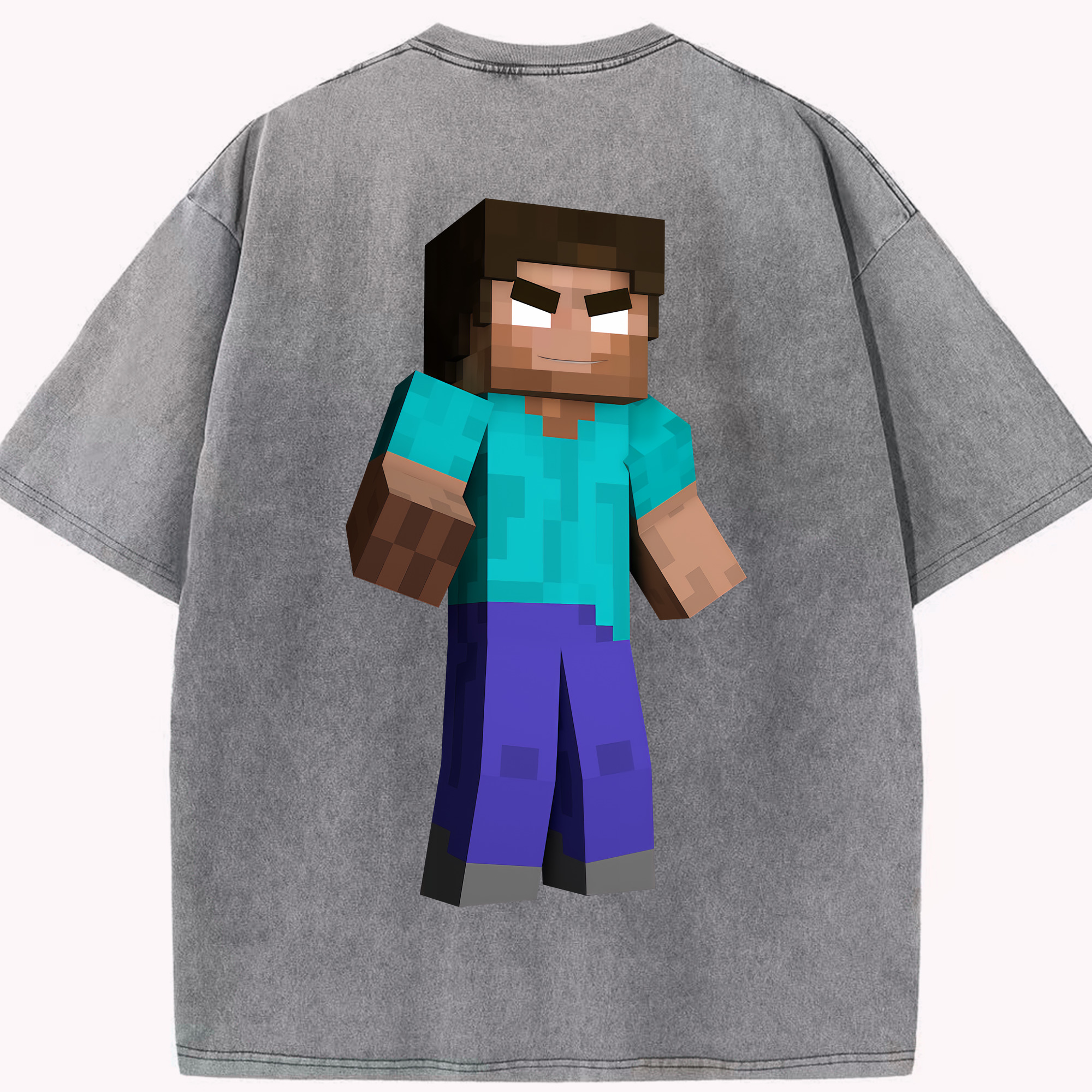 （画像用） マインクラフト ブロックの世界 Minecraft MC Block world 綿100% ヴィンテージ風 半袖Tシャツ（背面プリント）