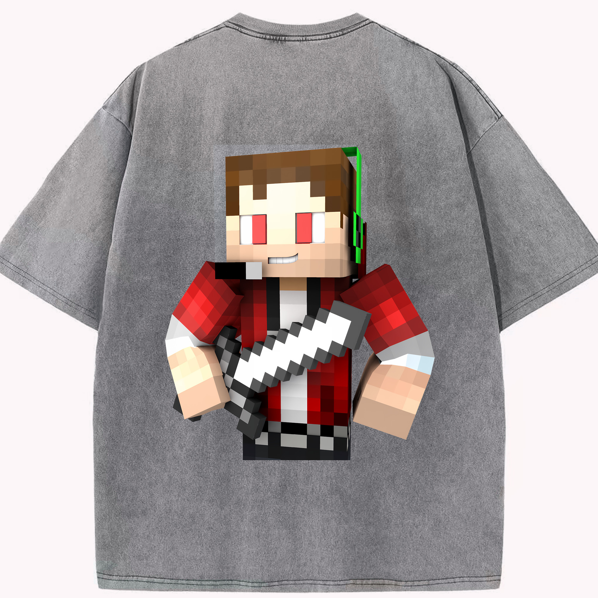 （画像用） マインクラフト ブロックの世界 Minecraft MC Block world 綿100% ヴィンテージ風 半袖Tシャツ（背面プリント）