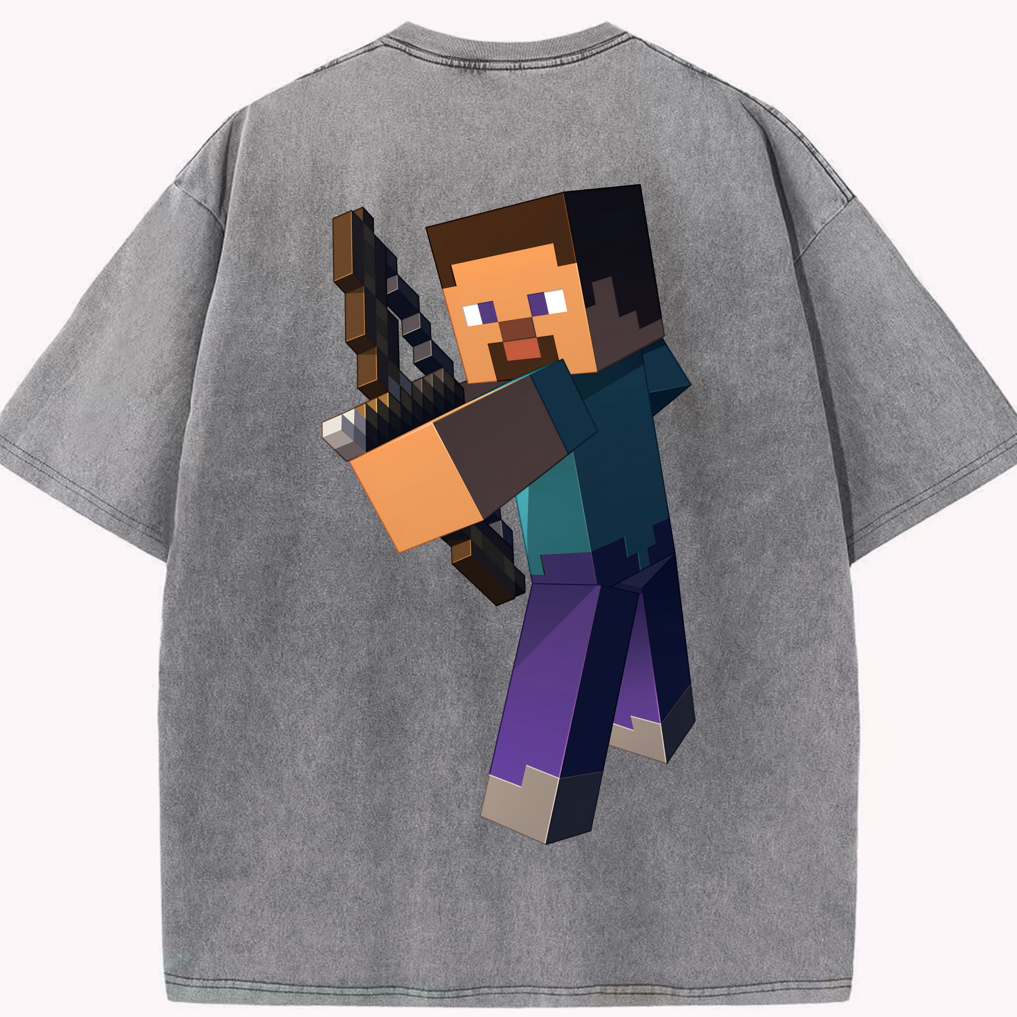 （画像用） マインクラフト ブロックの世界 Minecraft MC Block world 綿100% ヴィンテージ風 半袖Tシャツ（背面プリント）
