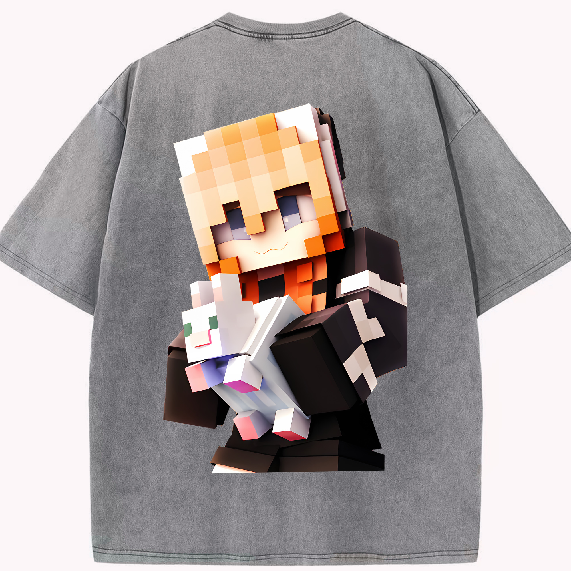 （画像用） マインクラフト ブロックの世界 Minecraft MC Block world 綿100% ヴィンテージ風 半袖Tシャツ（背面プリント）