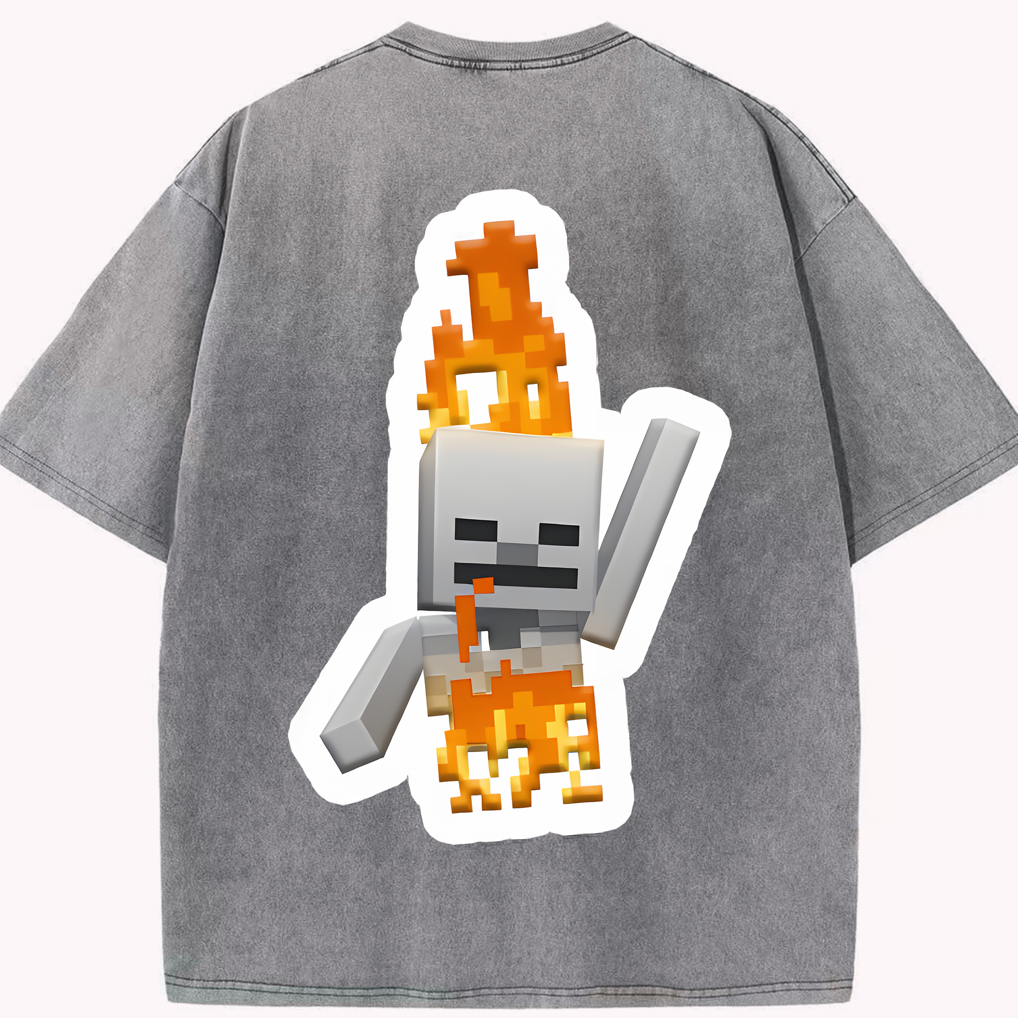 （画像用） マインクラフト ブロックの世界 Minecraft MC Block world 綿100% ヴィンテージ風 半袖Tシャツ（背面プリント）