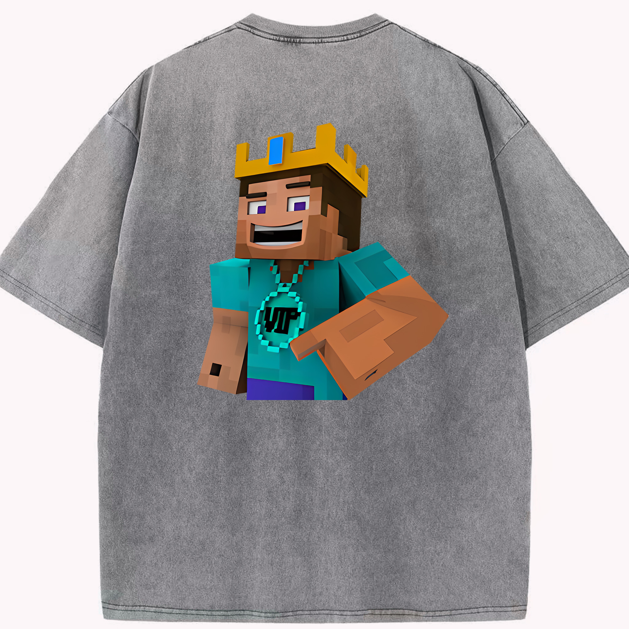 （画像用） マインクラフト ブロックの世界 Minecraft MC Block world 綿100% ヴィンテージ風 半袖Tシャツ（背面プリント）