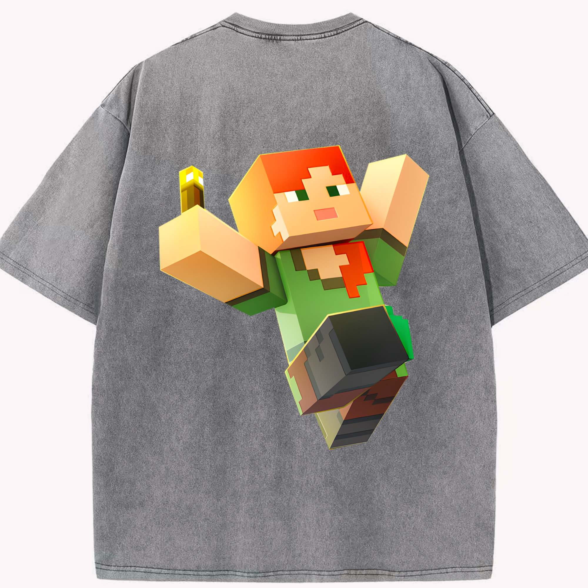 （画像用） マインクラフト ブロックの世界 Minecraft MC Block world 綿100% ヴィンテージ風 半袖Tシャツ（背面プリント）