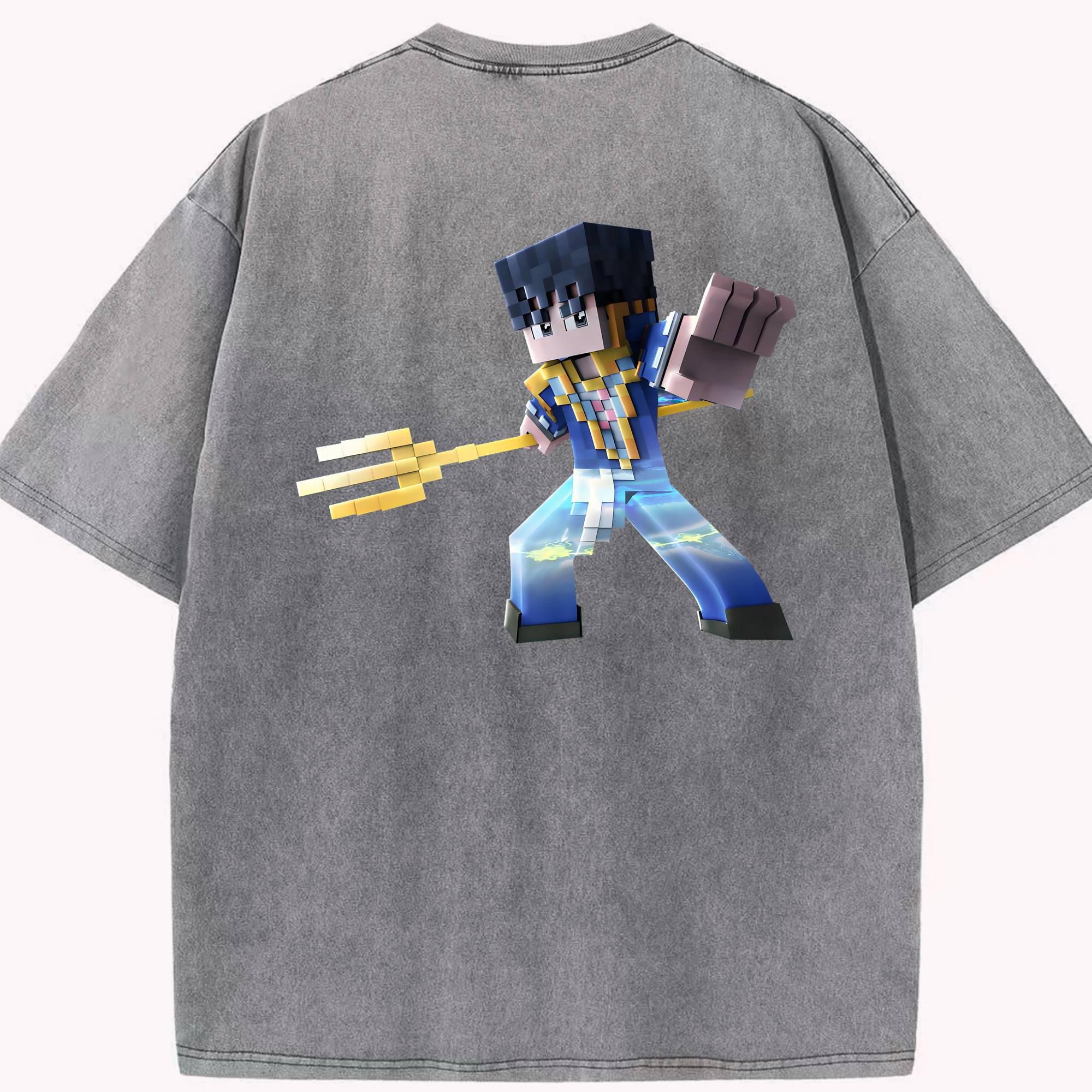 （画像用） マインクラフト ブロックの世界 Minecraft MC Block world 綿100% ヴィンテージ風 半袖Tシャツ（背面プリント）