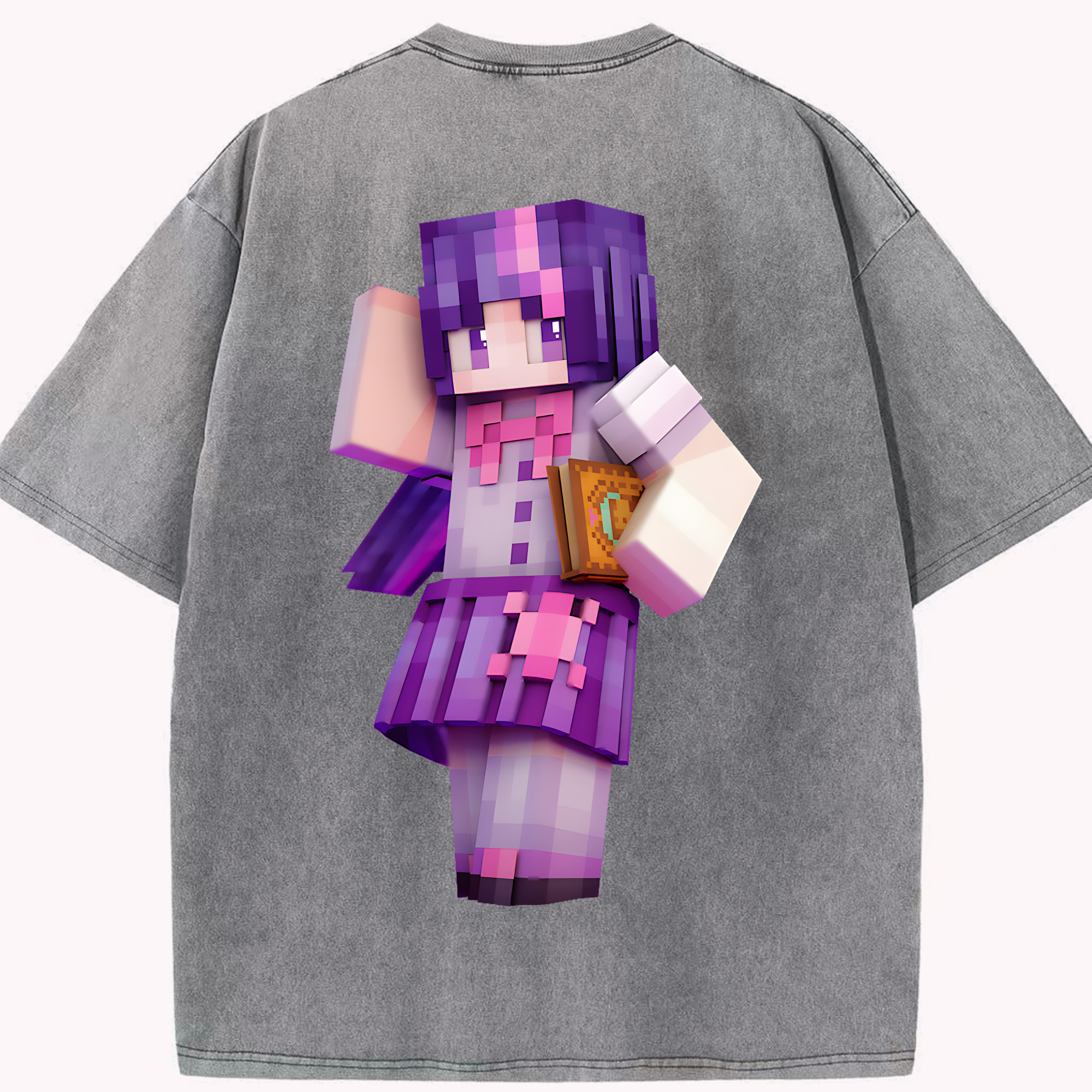 （画像用） マインクラフト ブロックの世界 Minecraft MC Block world 綿100% ヴィンテージ風 半袖Tシャツ（背面プリント）