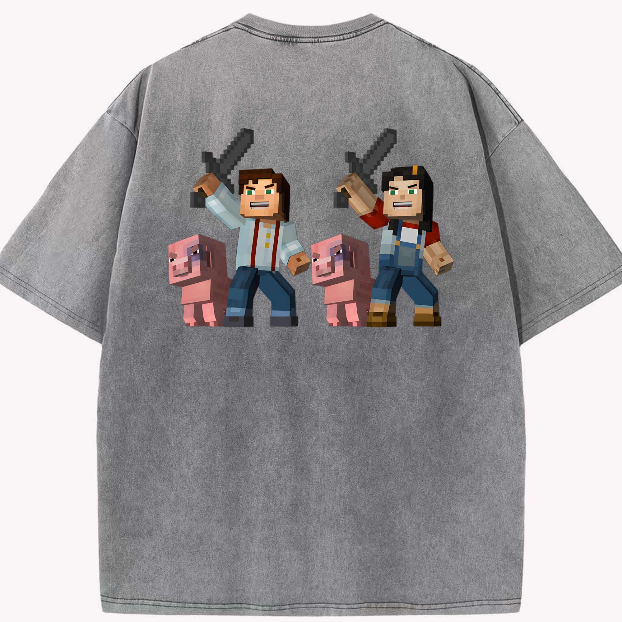 （画像用） マインクラフト ブロックの世界 Minecraft MC Block world 綿100% ヴィンテージ風 半袖Tシャツ（背面プリント）