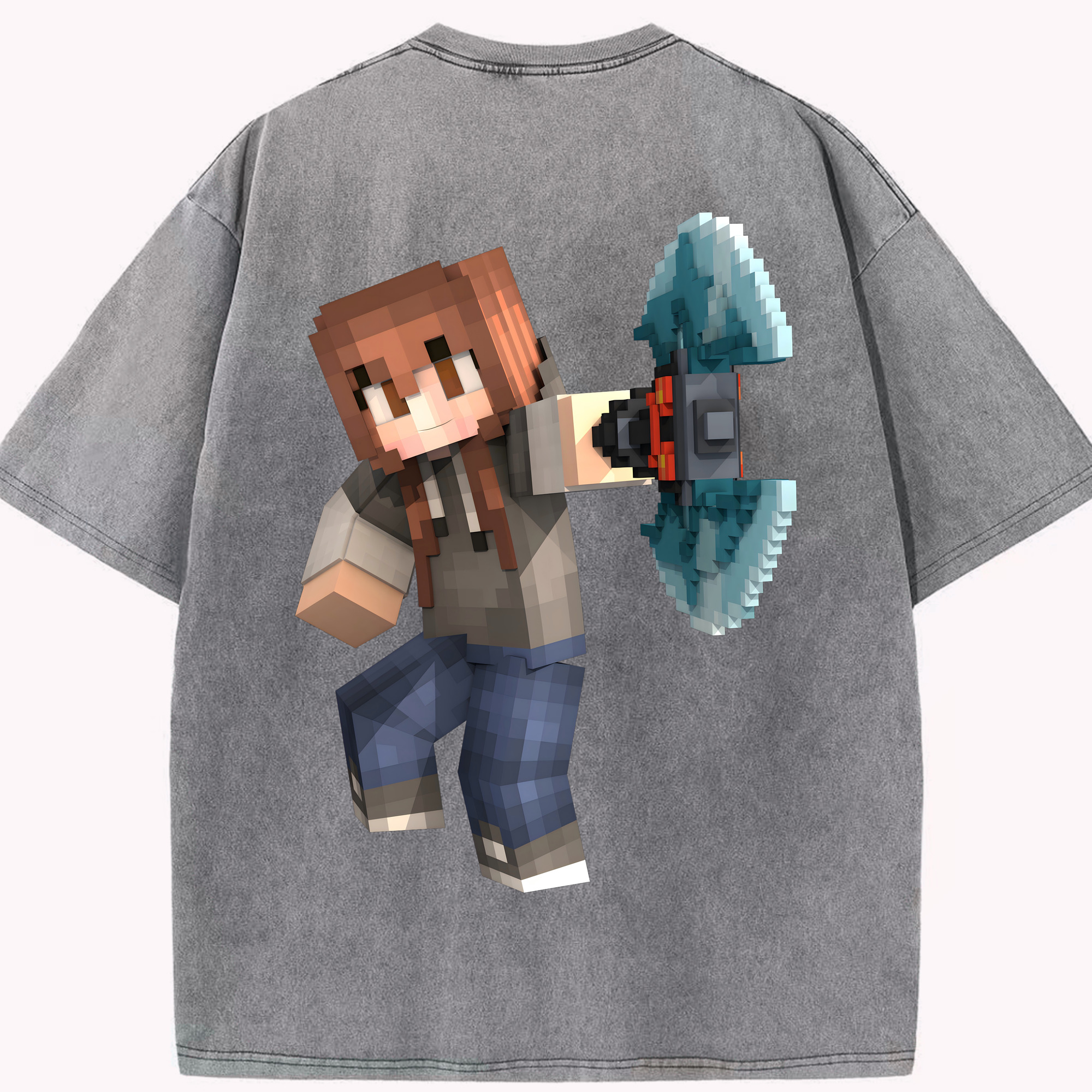 （画像用） マインクラフト ブロックの世界 Minecraft MC Block world 綿100% ヴィンテージ風 半袖Tシャツ（背面プリント）