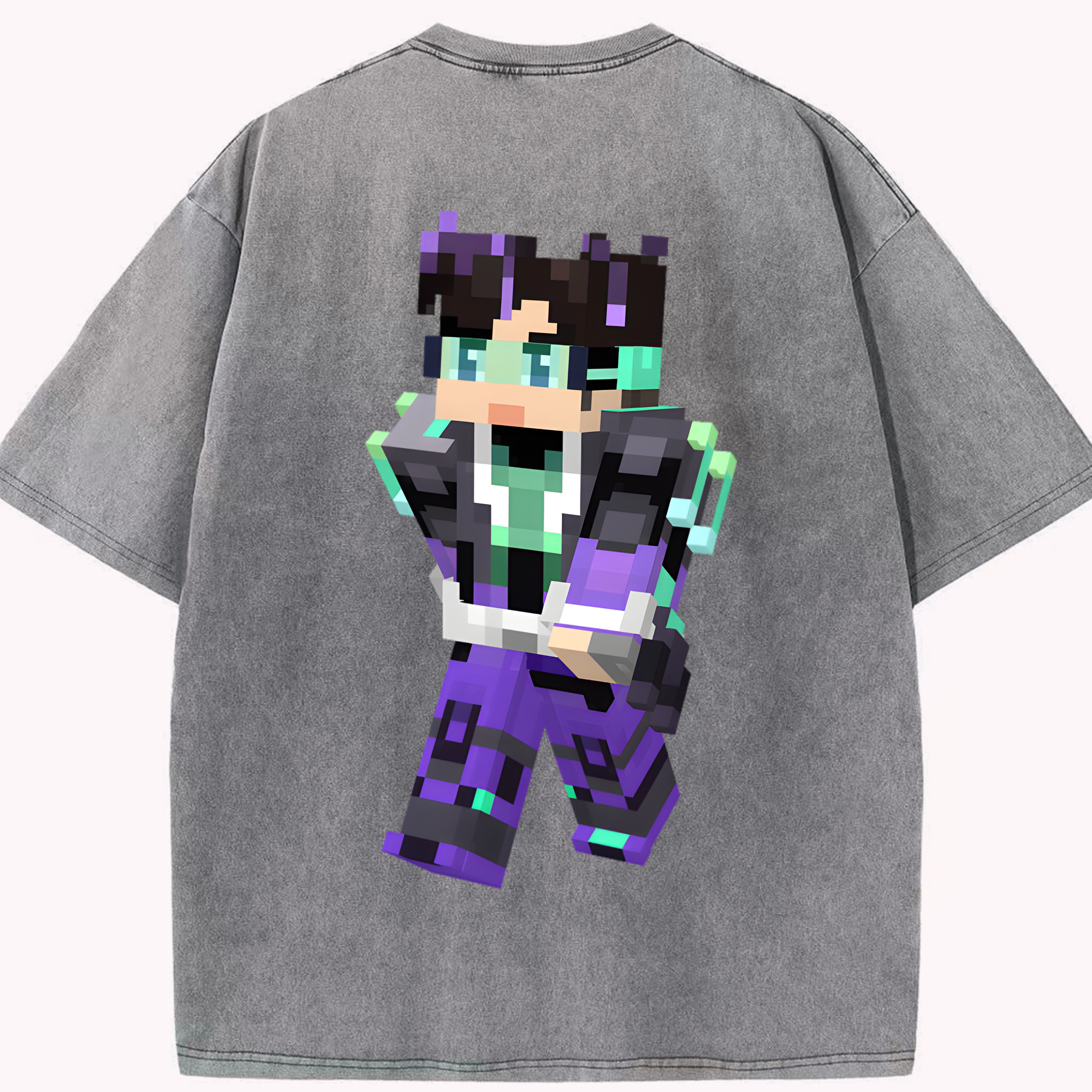 （画像用） マインクラフト ブロックの世界 Minecraft MC Block world 綿100% ヴィンテージ風 半袖Tシャツ（背面プリント）