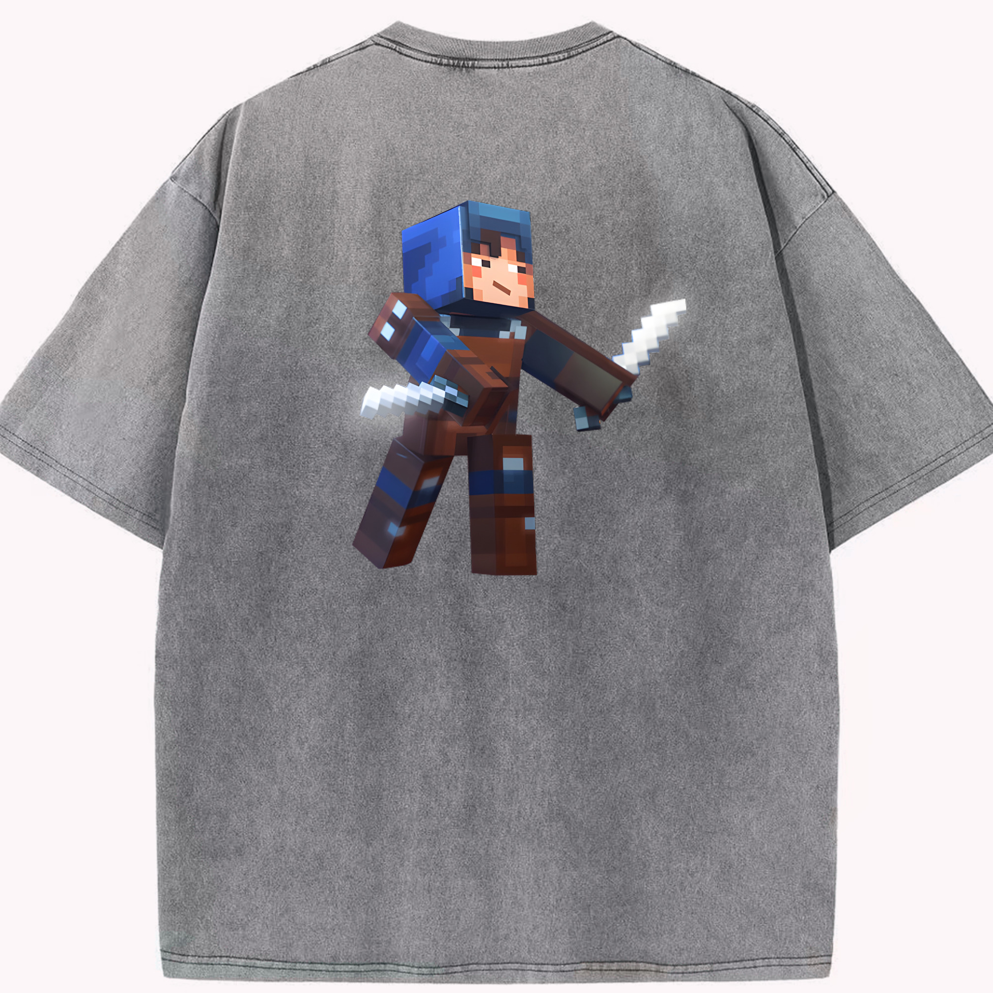 （画像用） マインクラフト ブロックの世界 Minecraft MC Block world 綿100% ヴィンテージ風 半袖Tシャツ（背面プリント）