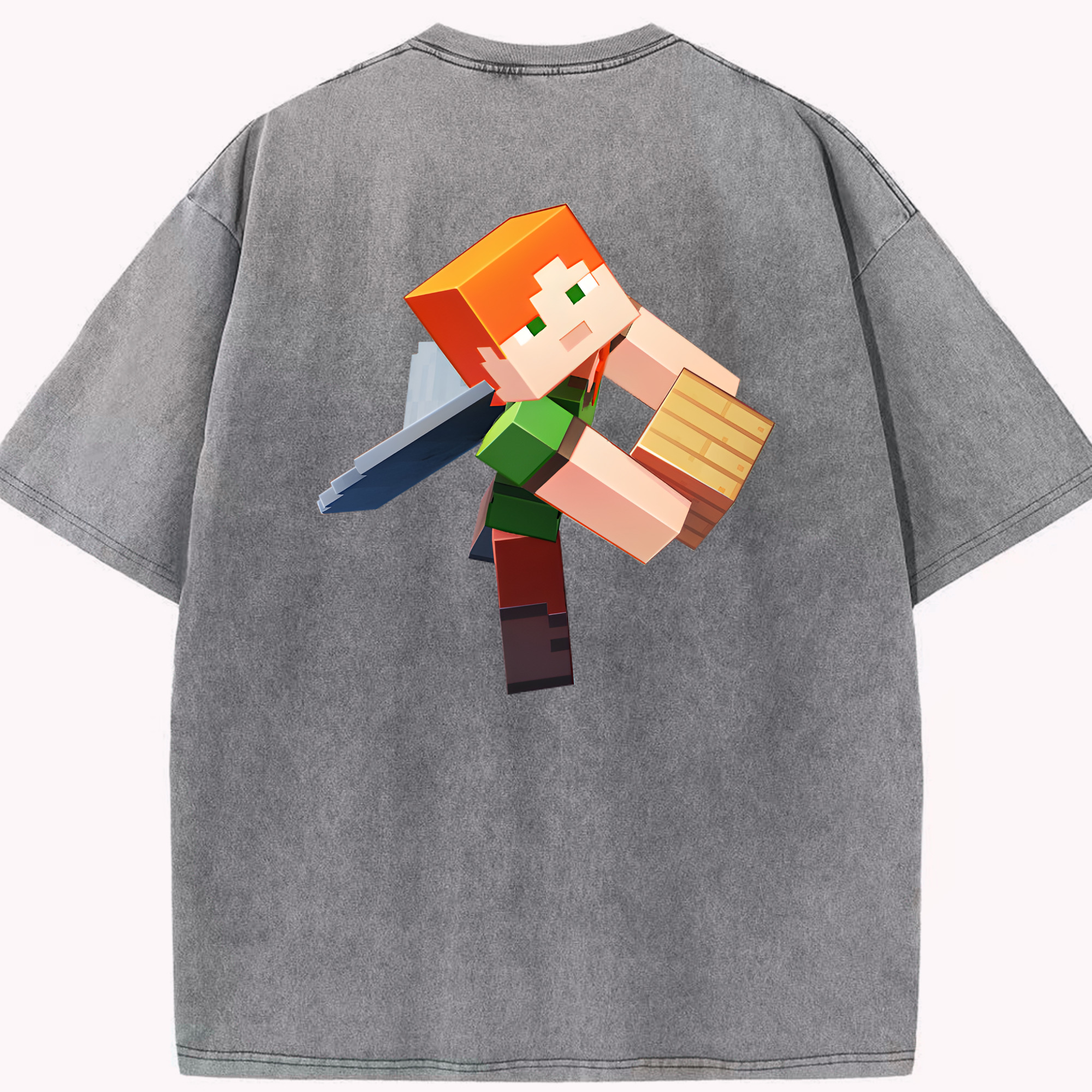 （画像用） マインクラフト ブロックの世界 Minecraft MC Block world 綿100% ヴィンテージ風 半袖Tシャツ（背面プリント）