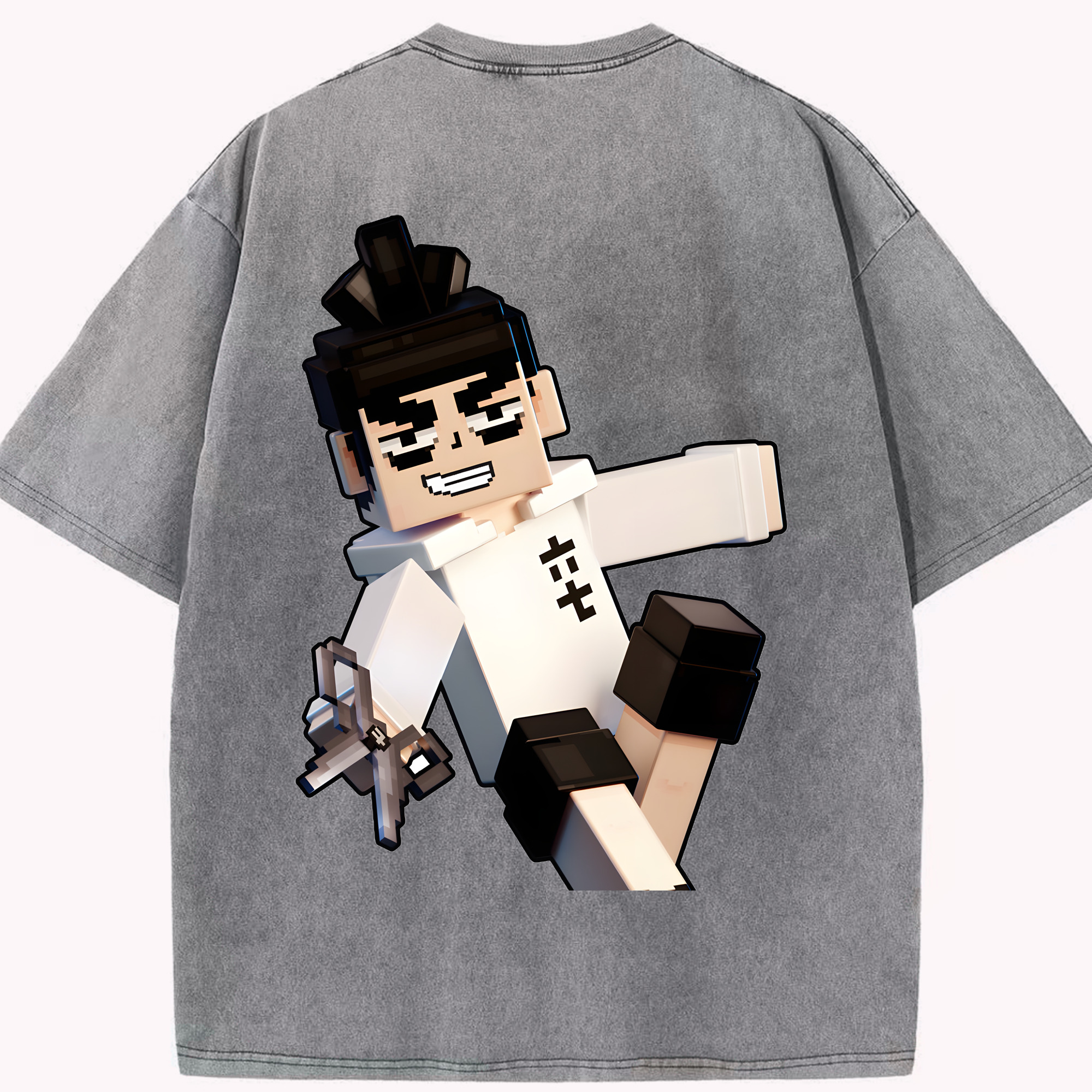 （画像用） マインクラフト ブロックの世界 Minecraft MC Block world 綿100% ヴィンテージ風 半袖Tシャツ（背面プリント）