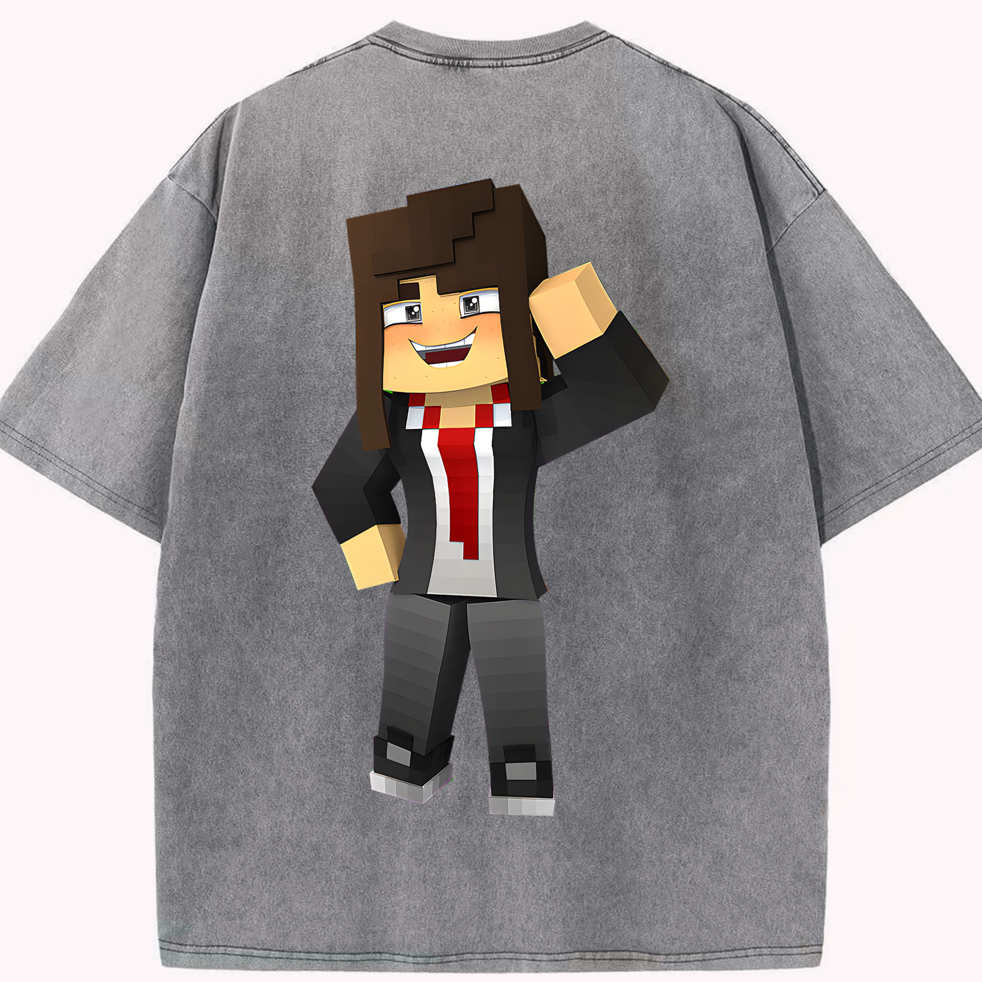 （画像用） マインクラフト ブロックの世界 Minecraft MC Block world 綿100% ヴィンテージ風 半袖Tシャツ（背面プリント）