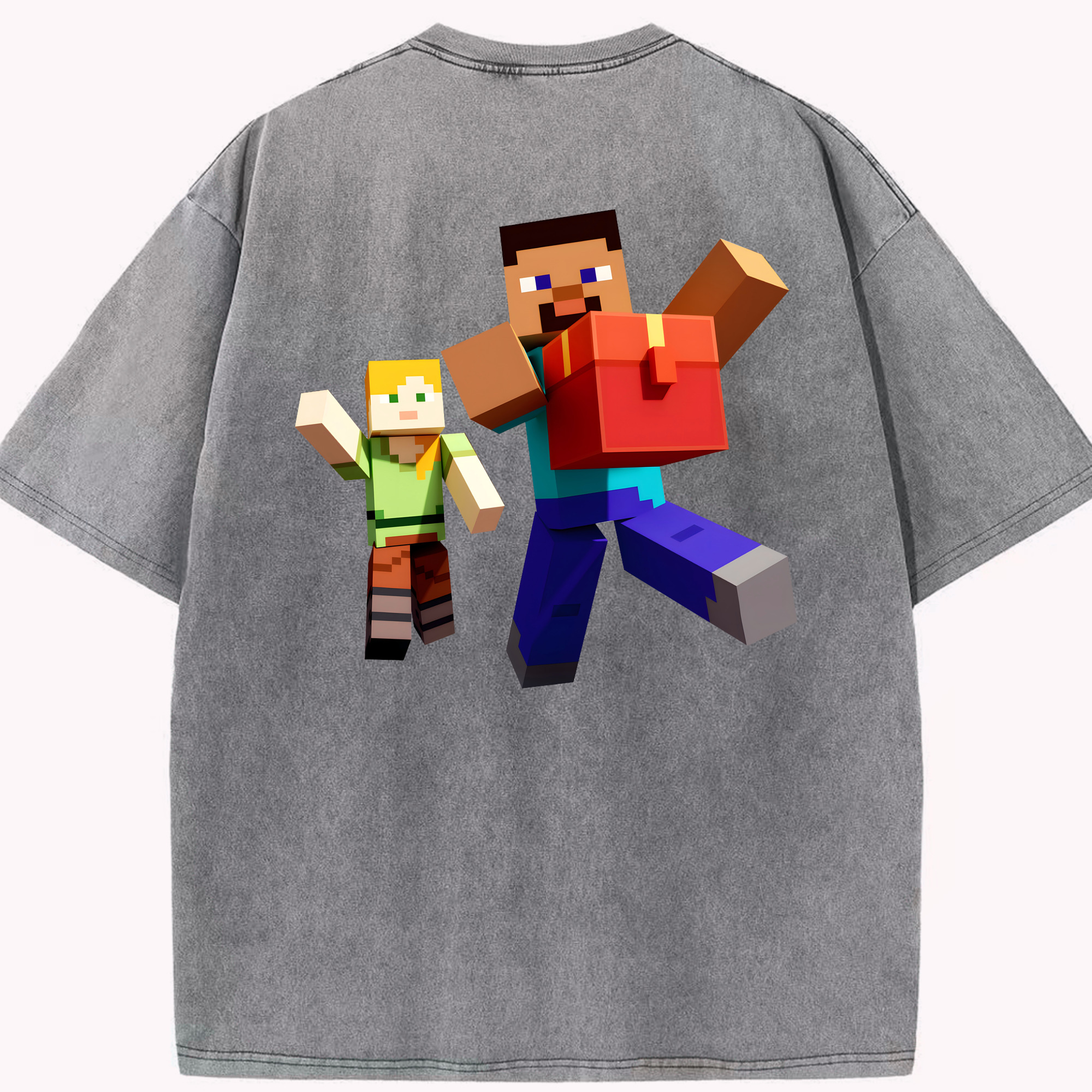 （画像用） マインクラフト ブロックの世界 Minecraft MC Block world 綿100% ヴィンテージ風 半袖Tシャツ（背面プリント）