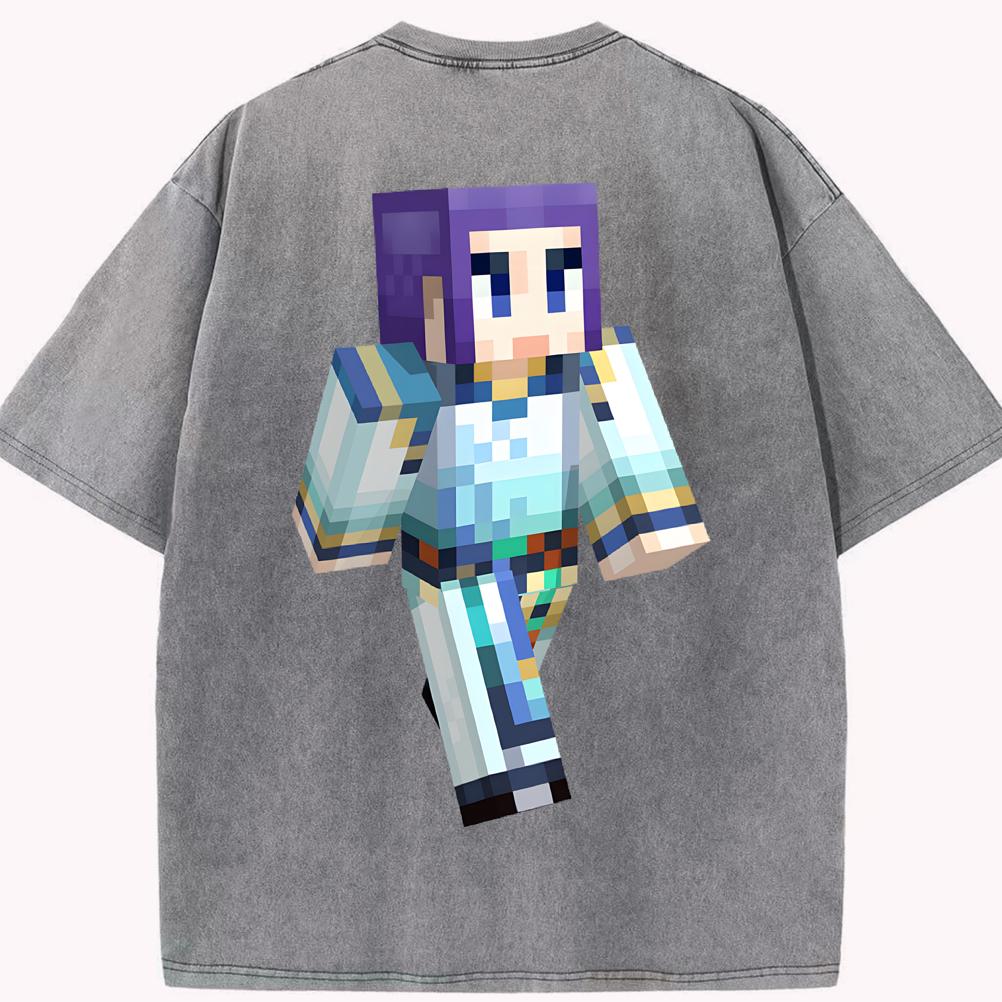 （画像用） マインクラフト ブロックの世界 Minecraft MC Block world 綿100% ヴィンテージ風 半袖Tシャツ（背面プリント）