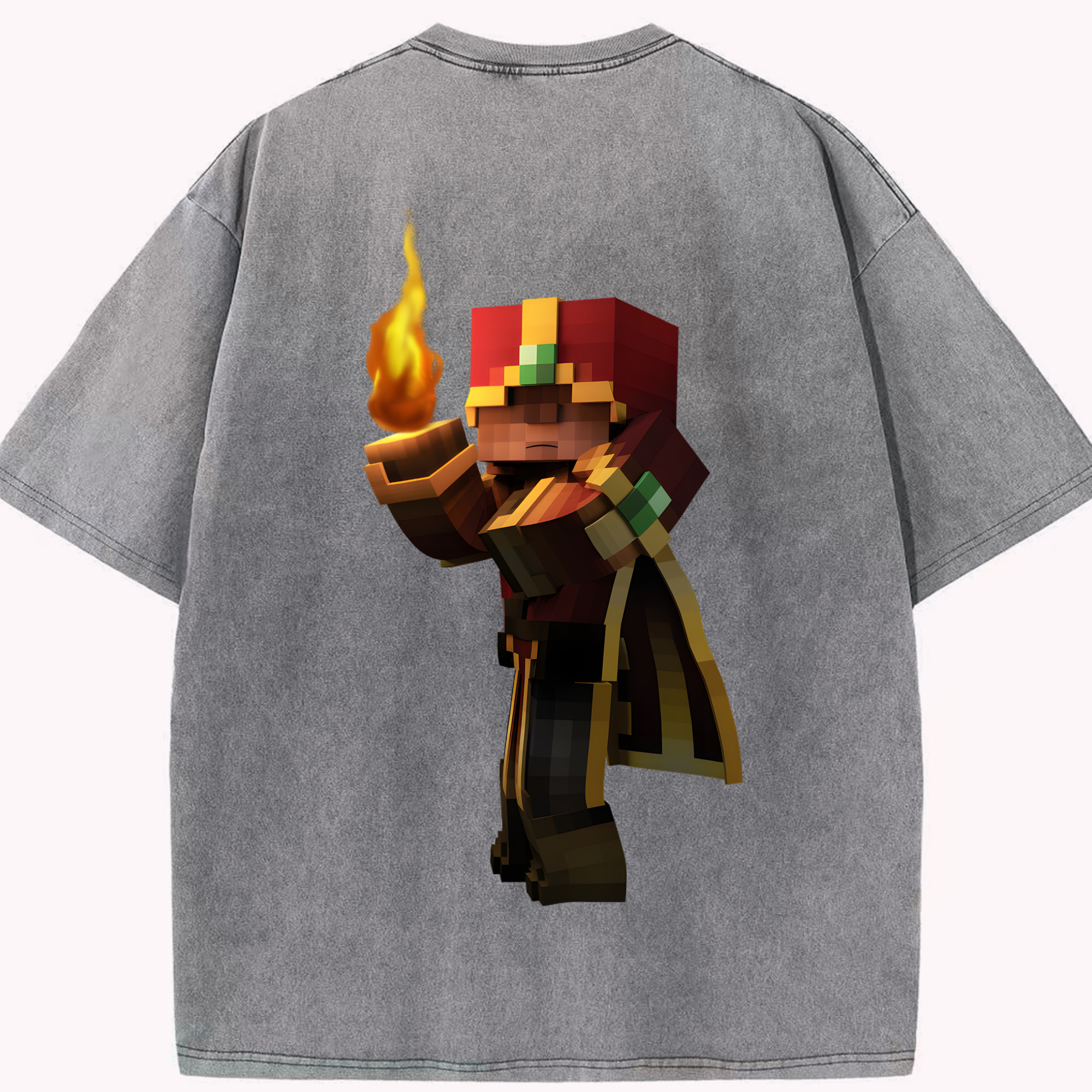 （画像用） マインクラフト ブロックの世界 Minecraft MC Block world 綿100% ヴィンテージ風 半袖Tシャツ（背面プリント）
