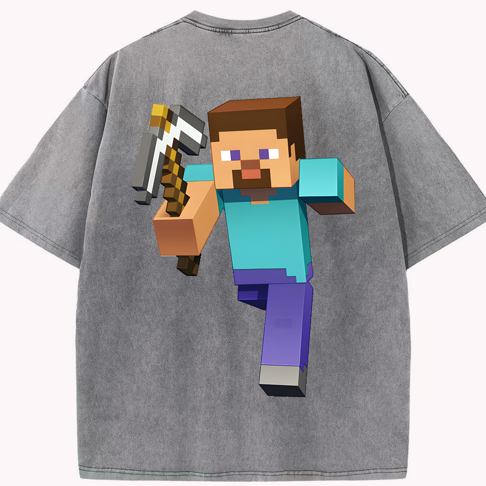 （画像用） マインクラフト ブロックの世界 Minecraft MC Block world 綿100% ヴィンテージ風 半袖Tシャツ（背面プリント）