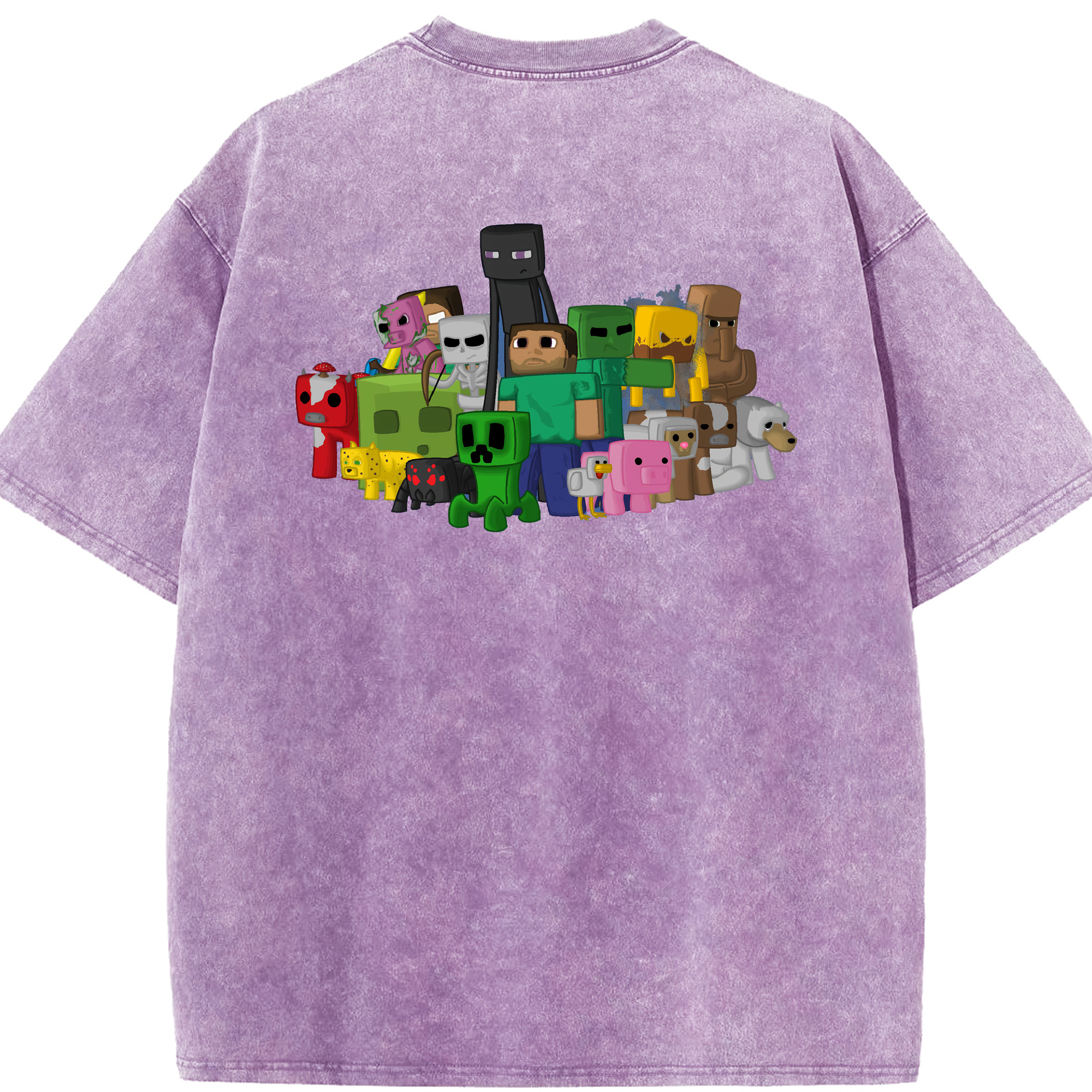 （画像用） マインクラフト ブロックの世界 Minecraft MC Block world 綿100% ヴィンテージ風 半袖Tシャツ（背面プリント）