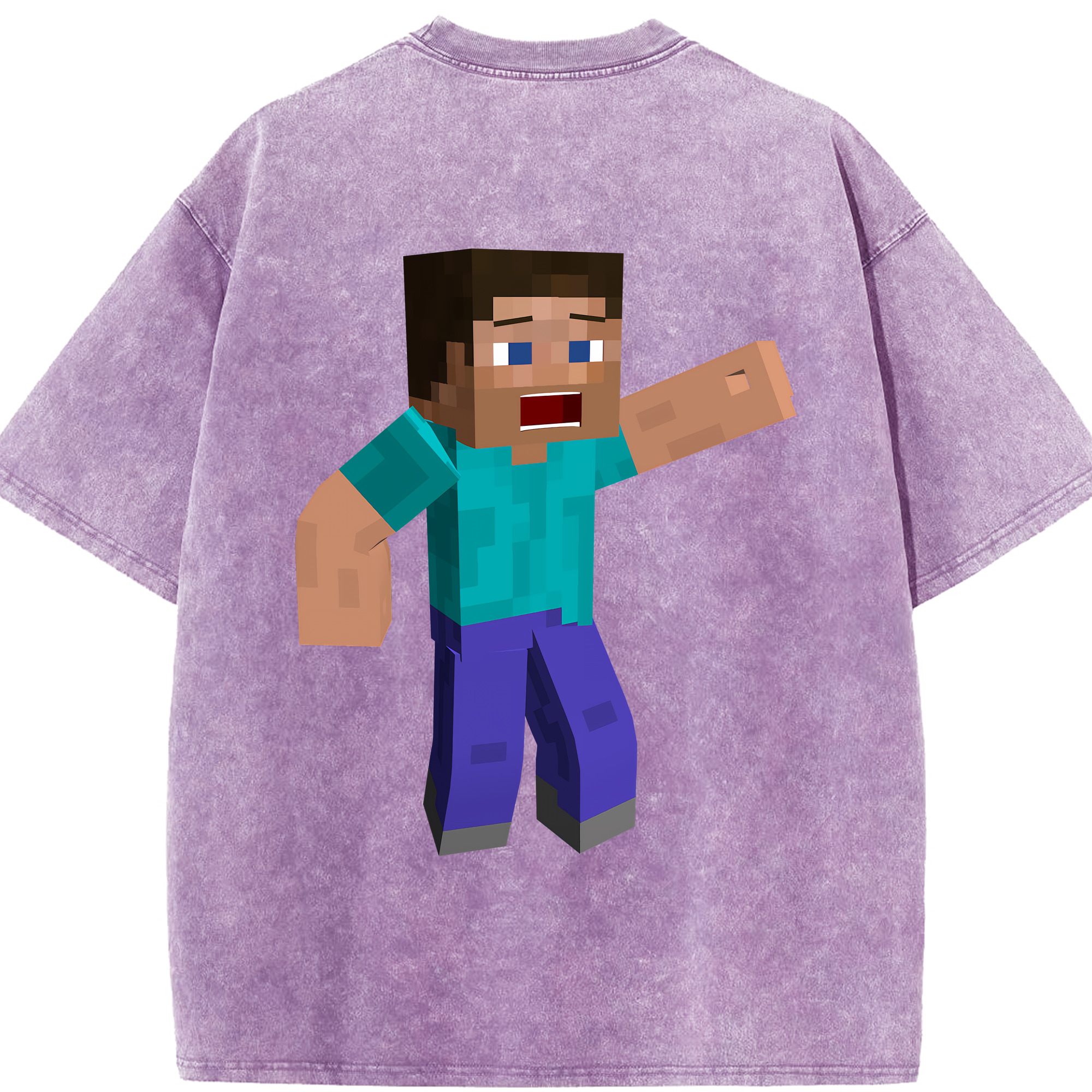 （画像用） マインクラフト ブロックの世界 Minecraft MC Block world 綿100% ヴィンテージ風 半袖Tシャツ（背面プリント）