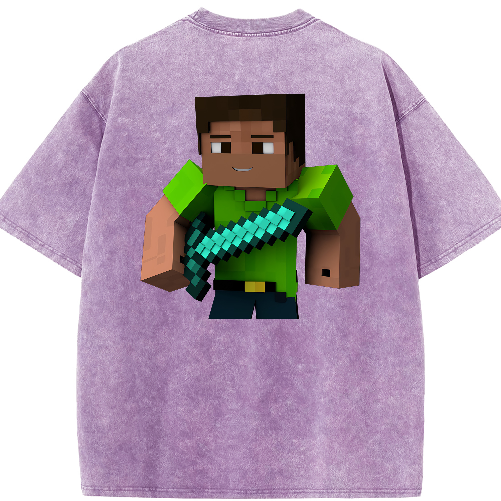 （画像用） マインクラフト ブロックの世界 Minecraft MC Block world 綿100% ヴィンテージ風 半袖Tシャツ（背面プリント）