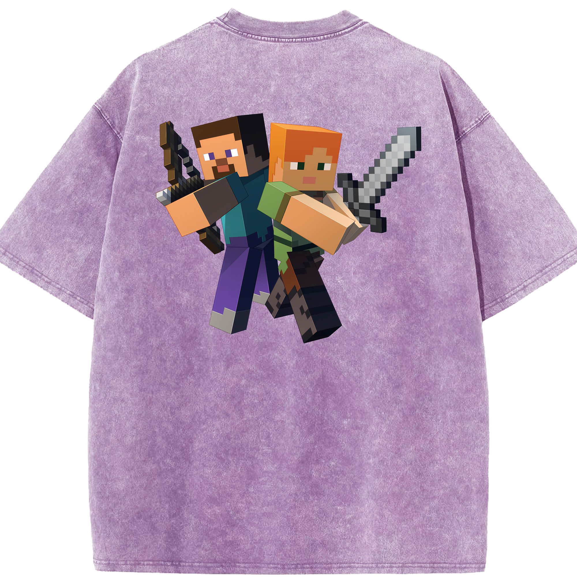 （画像用） マインクラフト ブロックの世界 Minecraft MC Block world 綿100% ヴィンテージ風 半袖Tシャツ（背面プリント）