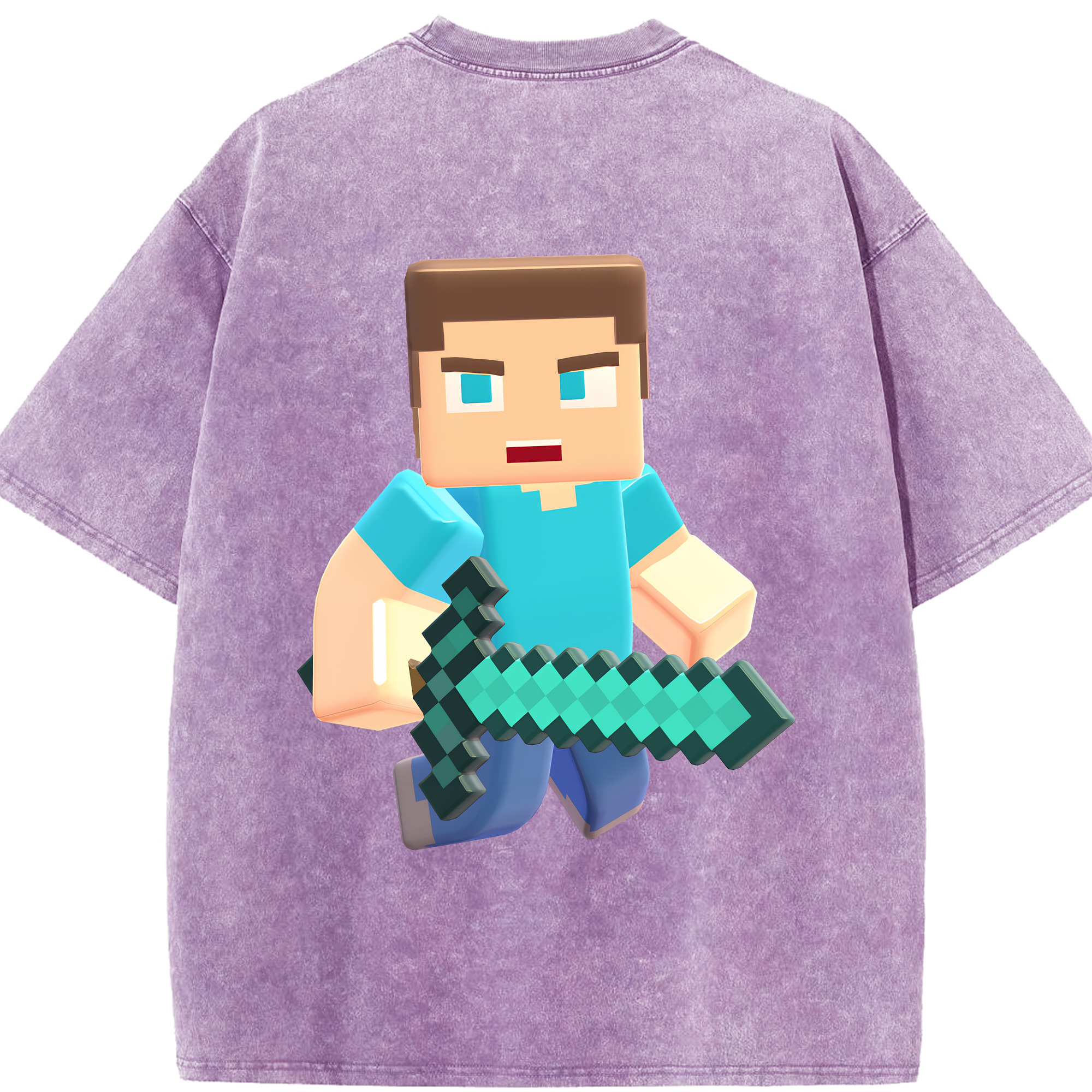 （画像用） マインクラフト ブロックの世界 Minecraft MC Block world 綿100% ヴィンテージ風 半袖Tシャツ（背面プリント）