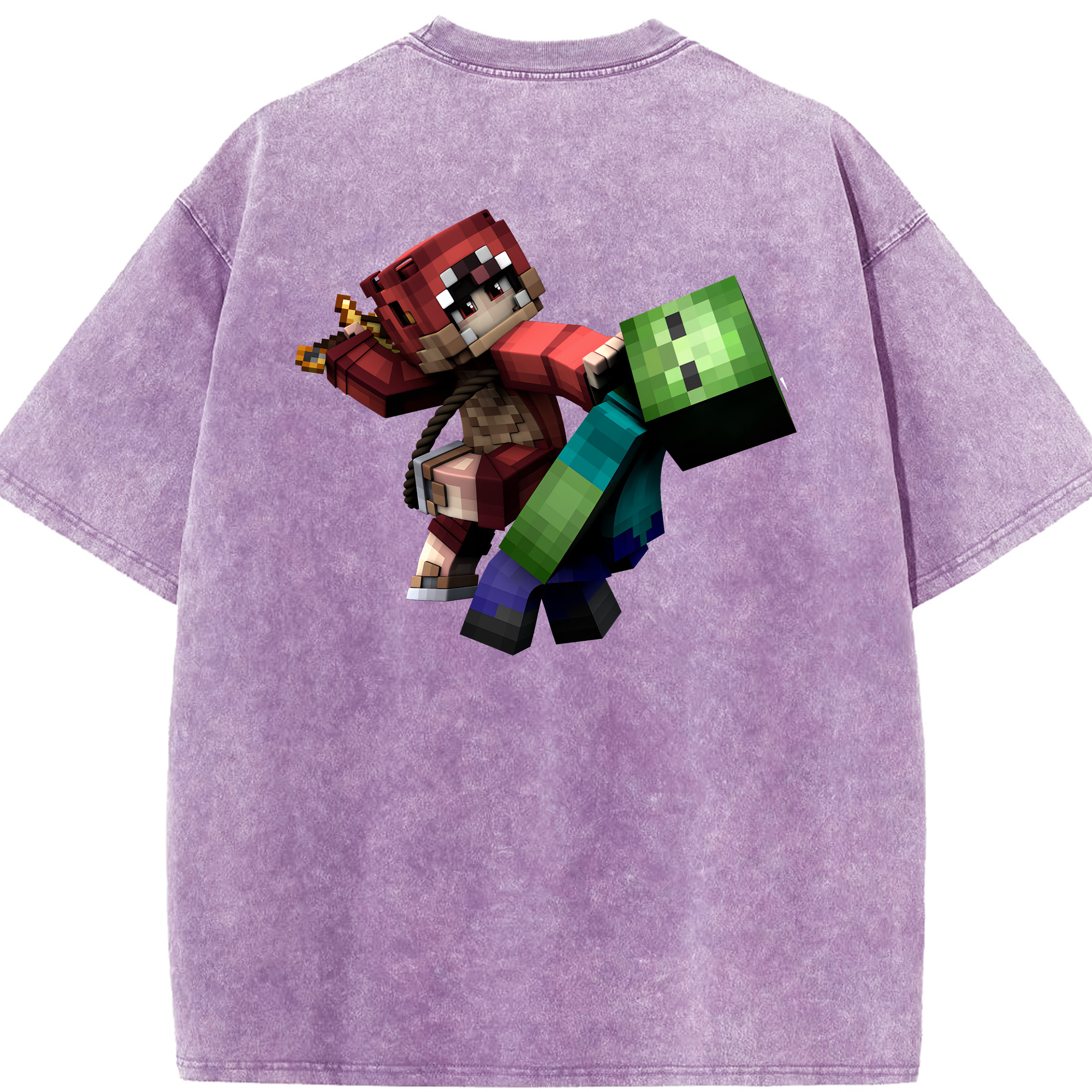 （画像用） マインクラフト ブロックの世界 Minecraft MC Block world 綿100% ヴィンテージ風 半袖Tシャツ（背面プリント）