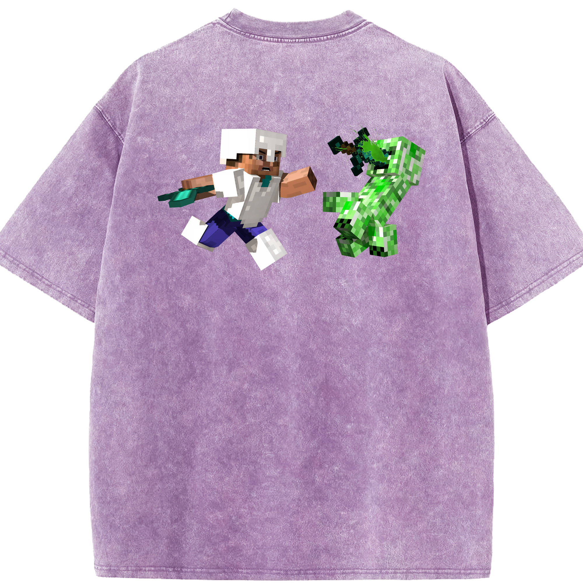 （画像用） マインクラフト ブロックの世界 Minecraft MC Block world 綿100% ヴィンテージ風 半袖Tシャツ（背面プリント）