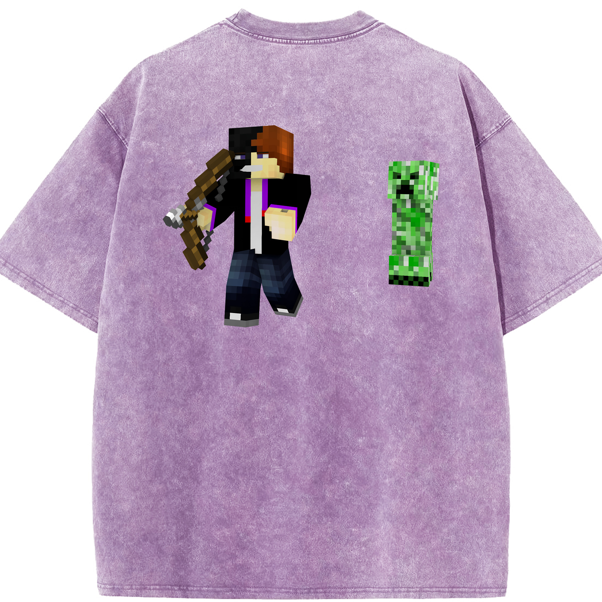 （画像用） マインクラフト ブロックの世界 Minecraft MC Block world 綿100% ヴィンテージ風 半袖Tシャツ（背面プリント）