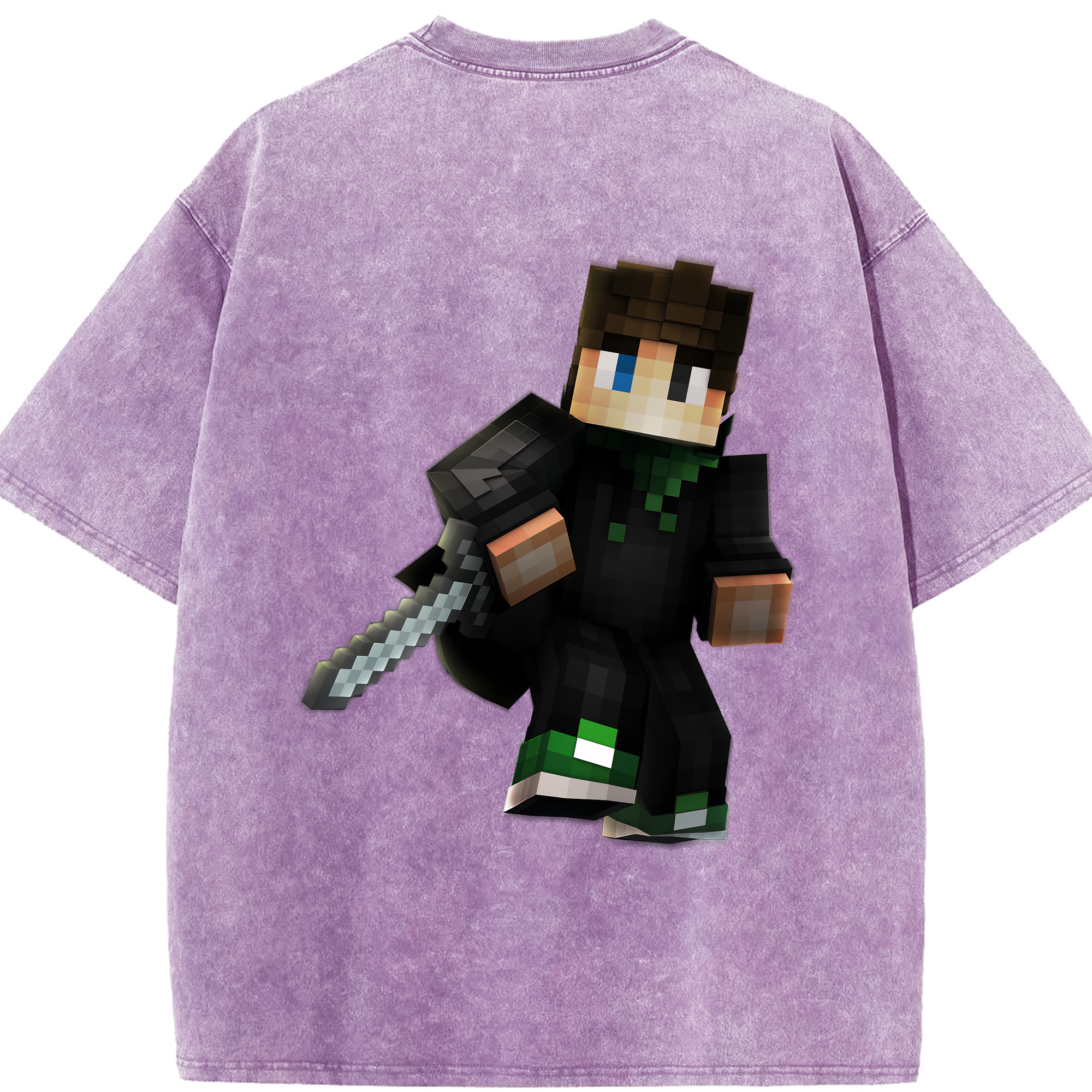 （画像用） マインクラフト ブロックの世界 Minecraft MC Block world 綿100% ヴィンテージ風 半袖Tシャツ（背面プリント）