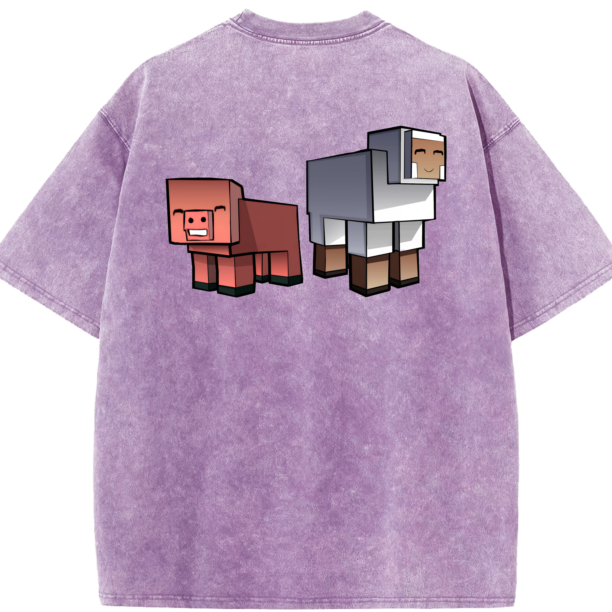 （画像用） マインクラフト ブロックの世界 Minecraft MC Block world 綿100% ヴィンテージ風 半袖Tシャツ（背面プリント）