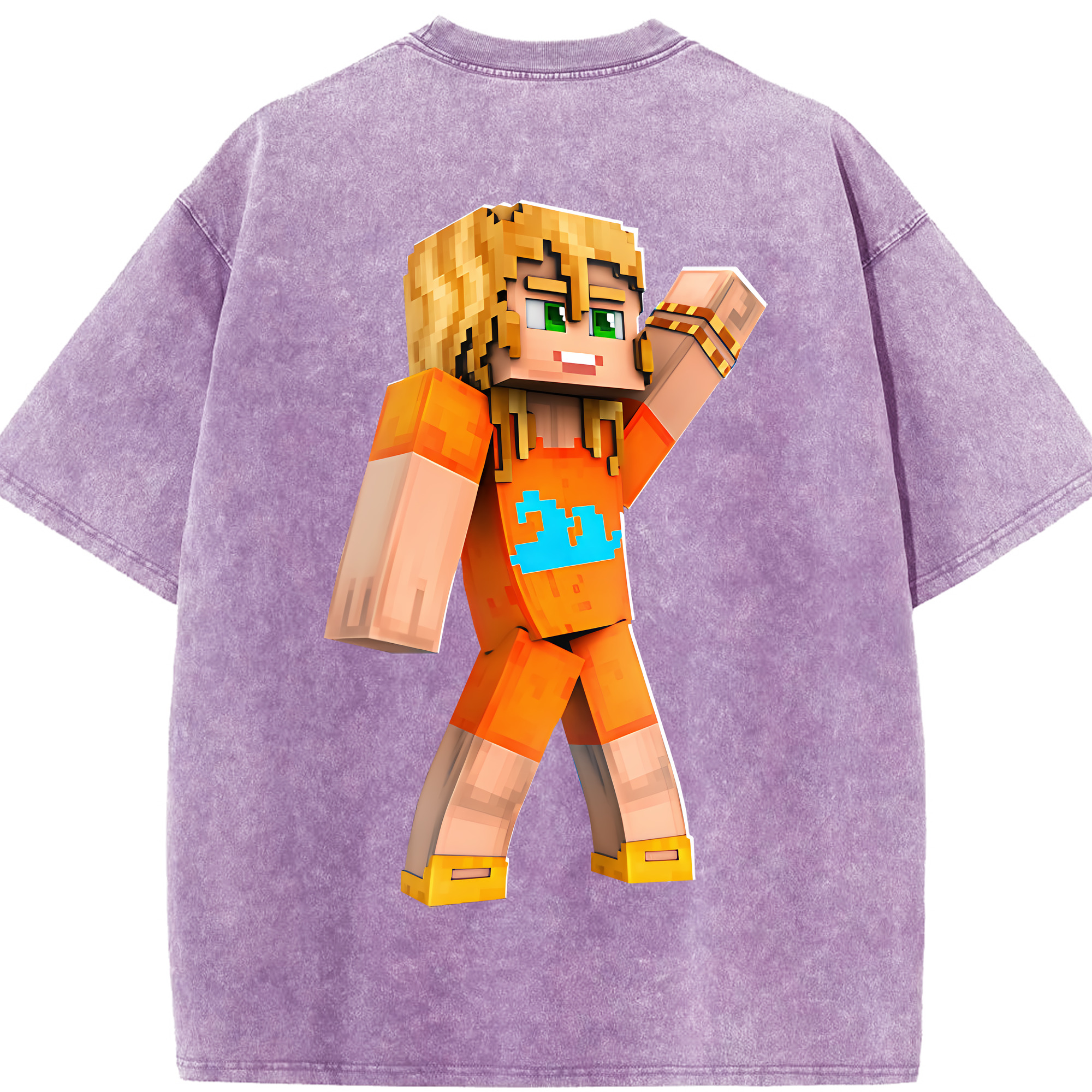 （画像用） マインクラフト ブロックの世界 Minecraft MC Block world 綿100% ヴィンテージ風 半袖Tシャツ（背面プリント）