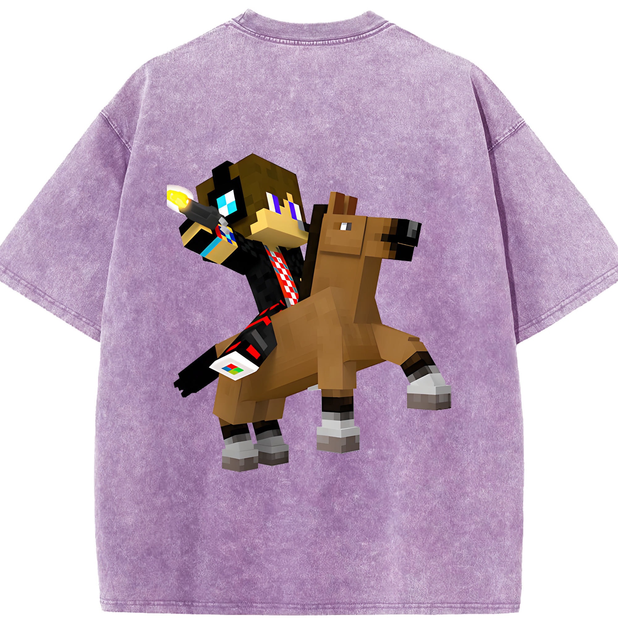 （画像用） マインクラフト ブロックの世界 Minecraft MC Block world 綿100% ヴィンテージ風 半袖Tシャツ（背面プリント）