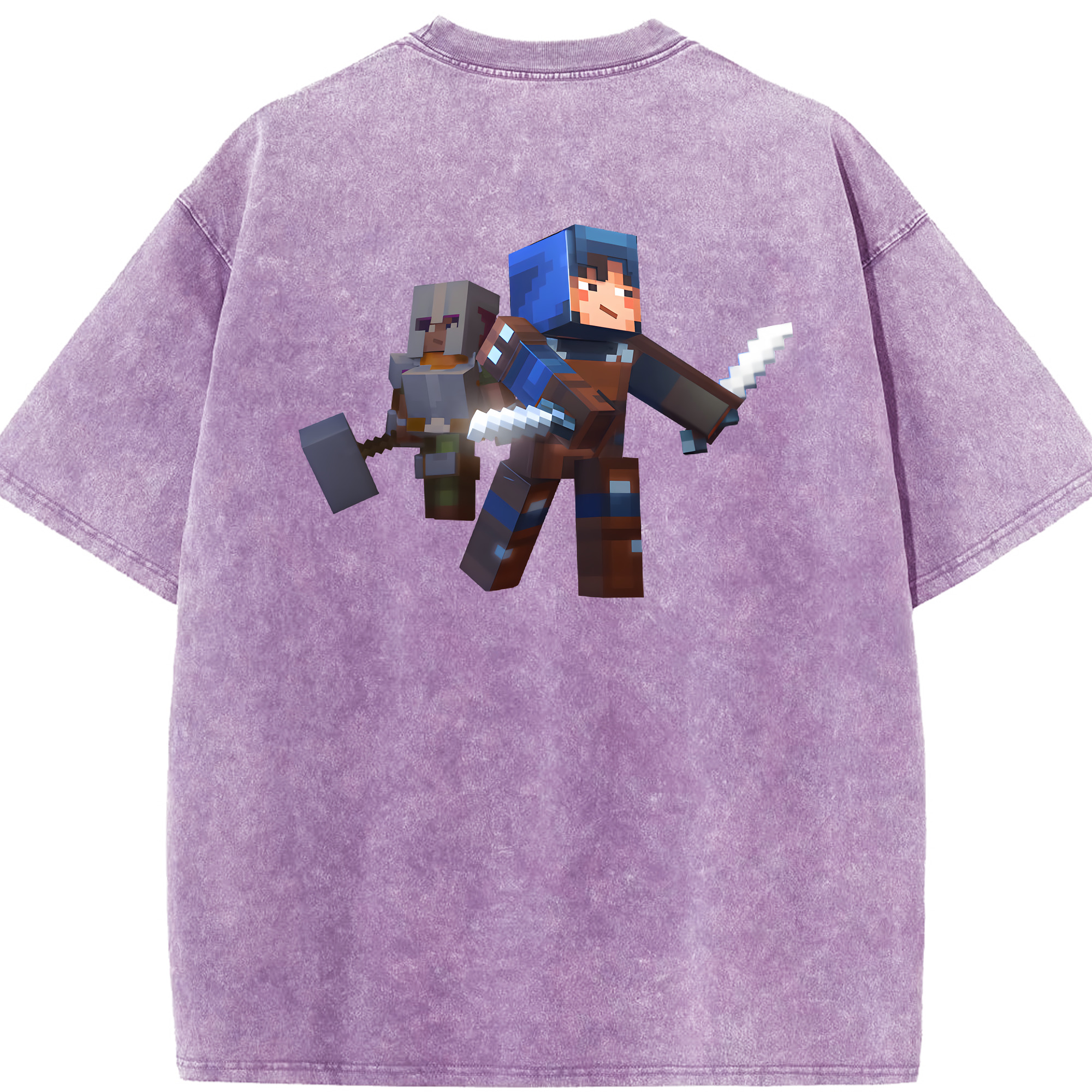 （画像用） マインクラフト ブロックの世界 Minecraft MC Block world 綿100% ヴィンテージ風 半袖Tシャツ（背面プリント）
