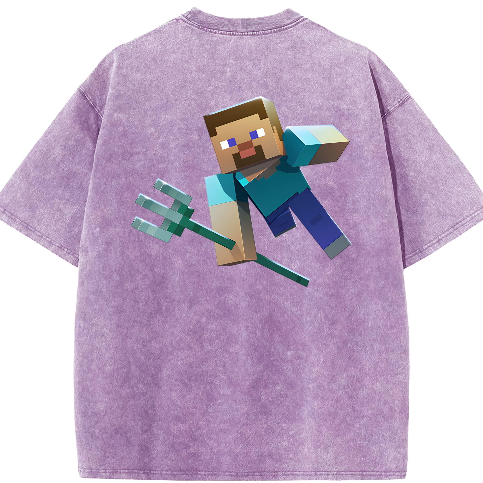 （画像用） マインクラフト ブロックの世界 Minecraft MC Block world 綿100% ヴィンテージ風 半袖Tシャツ（背面プリント）