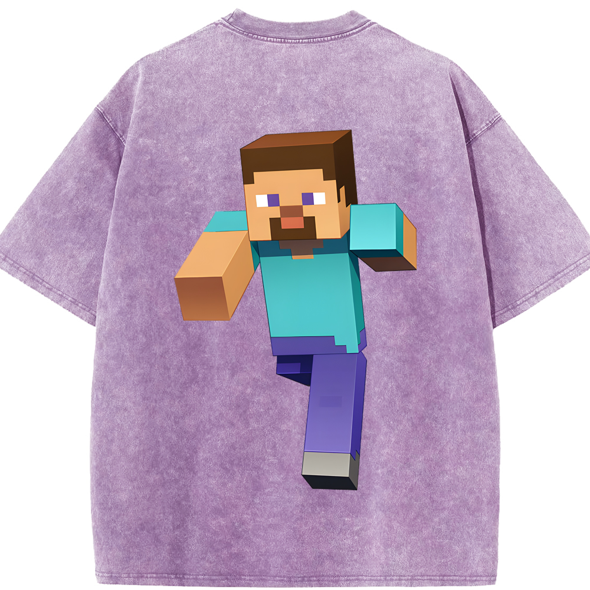 （画像用） マインクラフト ブロックの世界 Minecraft MC Block world 綿100% ヴィンテージ風 半袖Tシャツ（背面プリント）