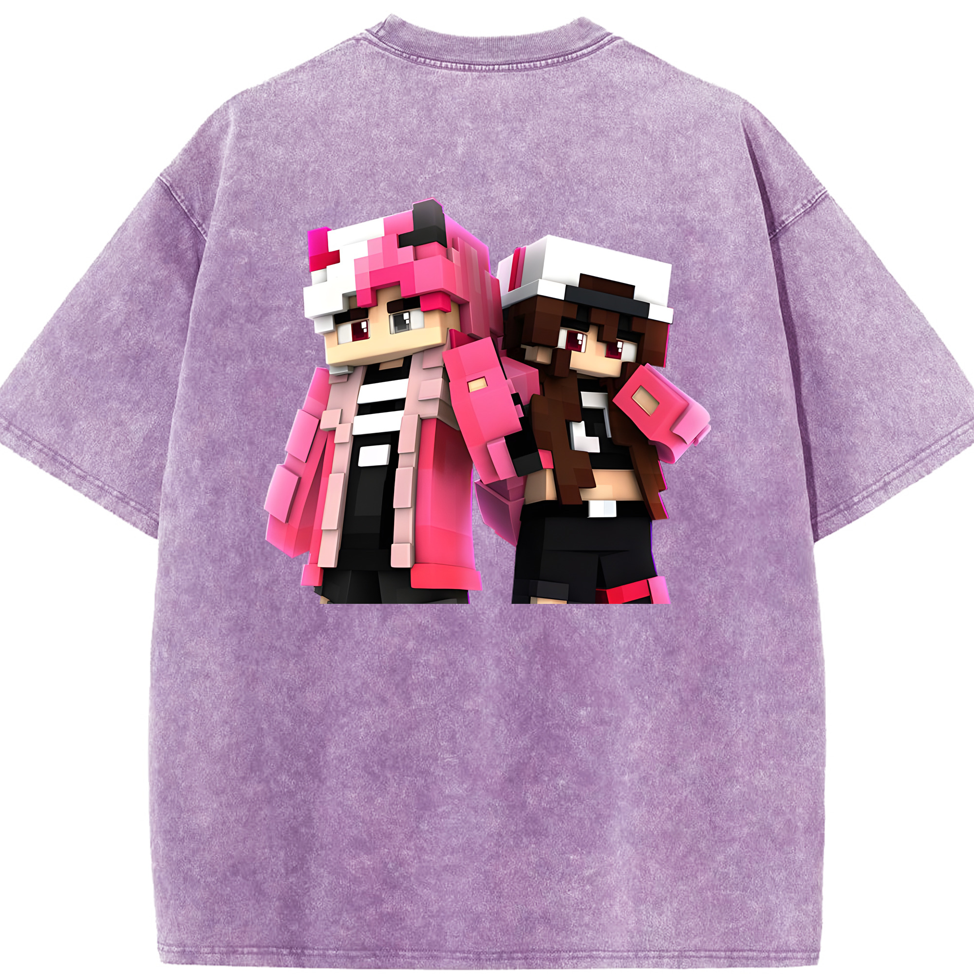 （画像用） マインクラフト ブロックの世界 Minecraft MC Block world 綿100% ヴィンテージ風 半袖Tシャツ（背面プリント）
