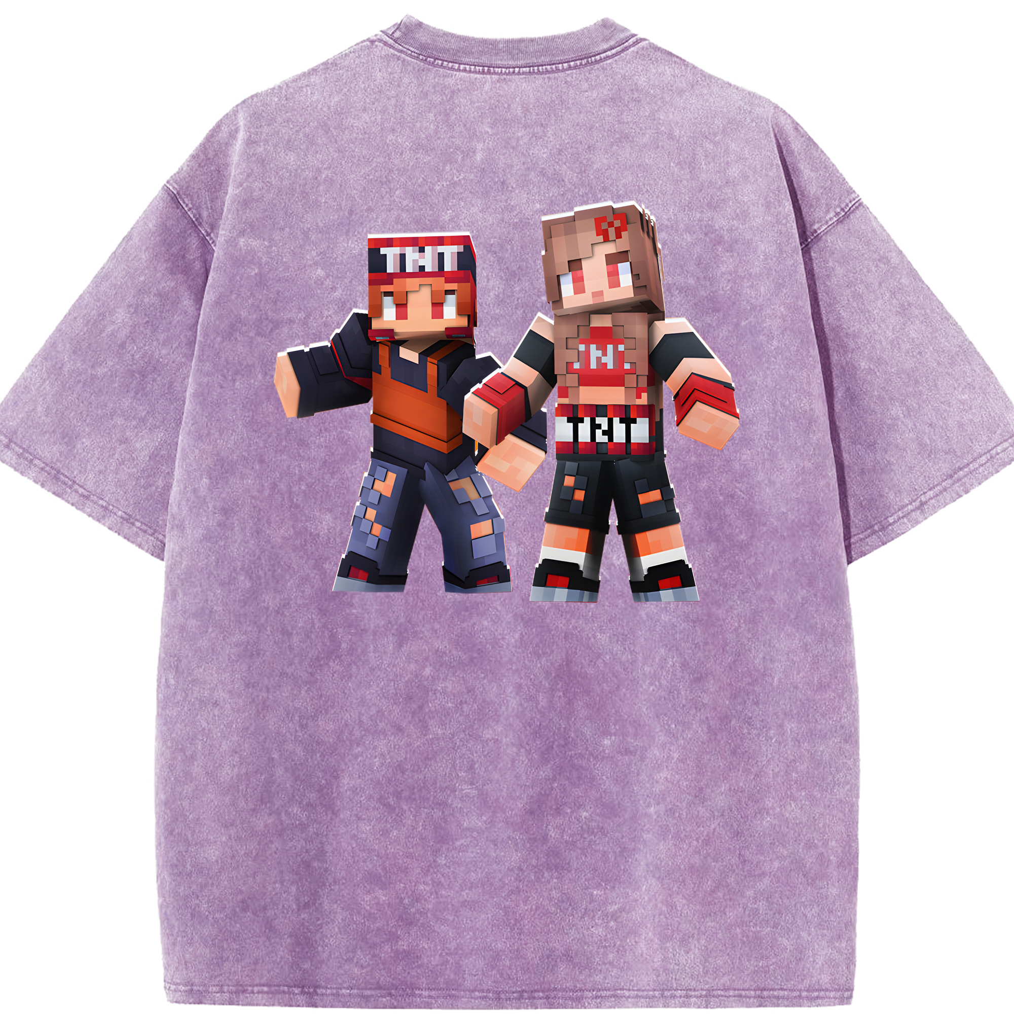 （画像用） マインクラフト ブロックの世界 Minecraft MC Block world 綿100% ヴィンテージ風 半袖Tシャツ（背面プリント）