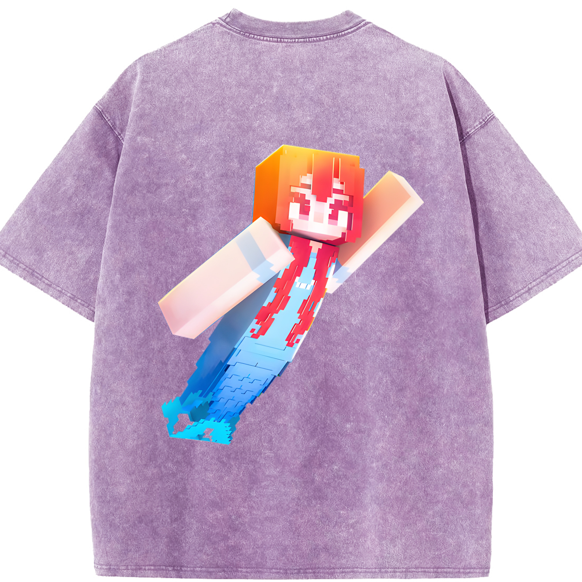 （画像用） マインクラフト ブロックの世界 Minecraft MC Block world 綿100% ヴィンテージ風 半袖Tシャツ（背面プリント）