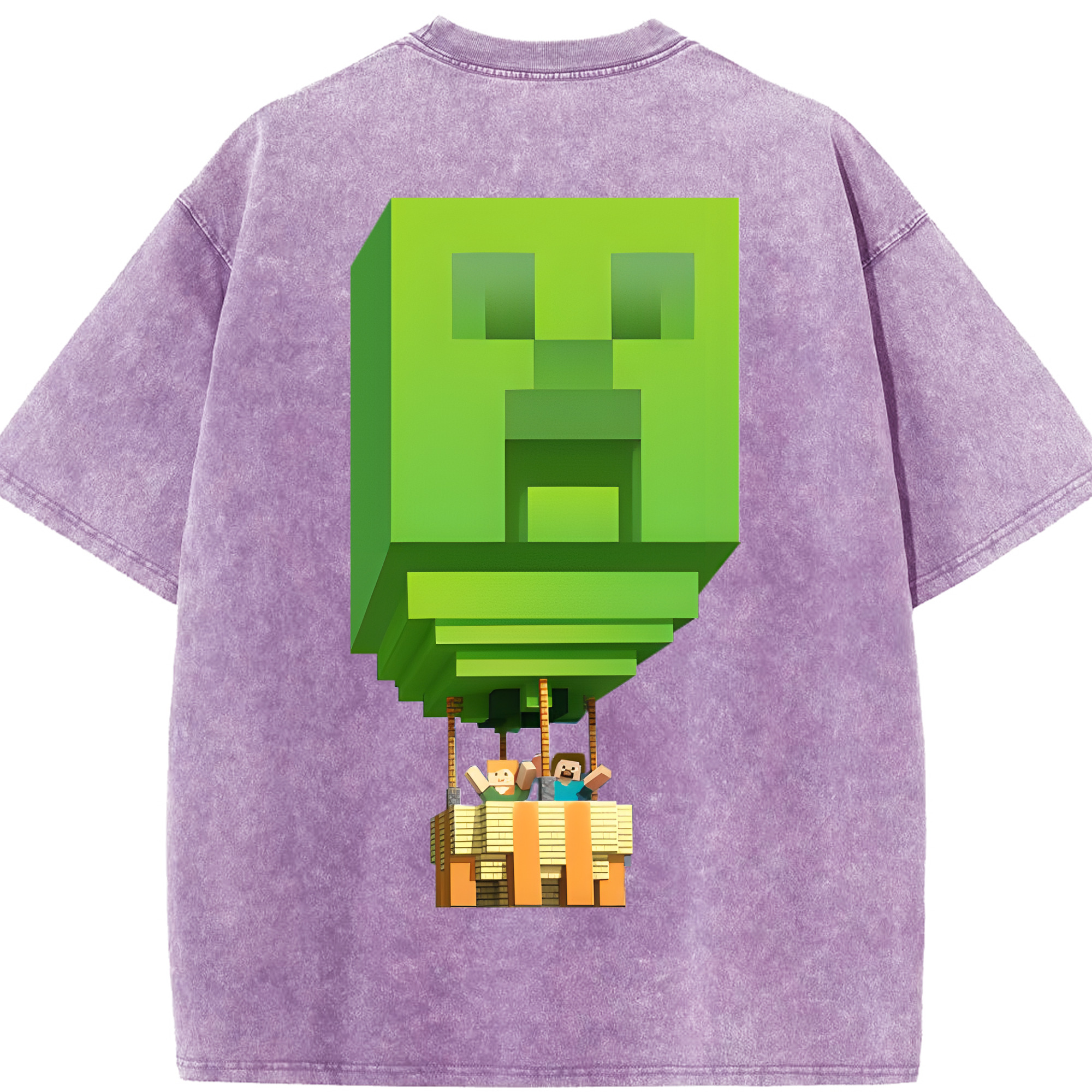 （画像用） マインクラフト ブロックの世界 Minecraft MC Block world 綿100% ヴィンテージ風 半袖Tシャツ（背面プリント）
