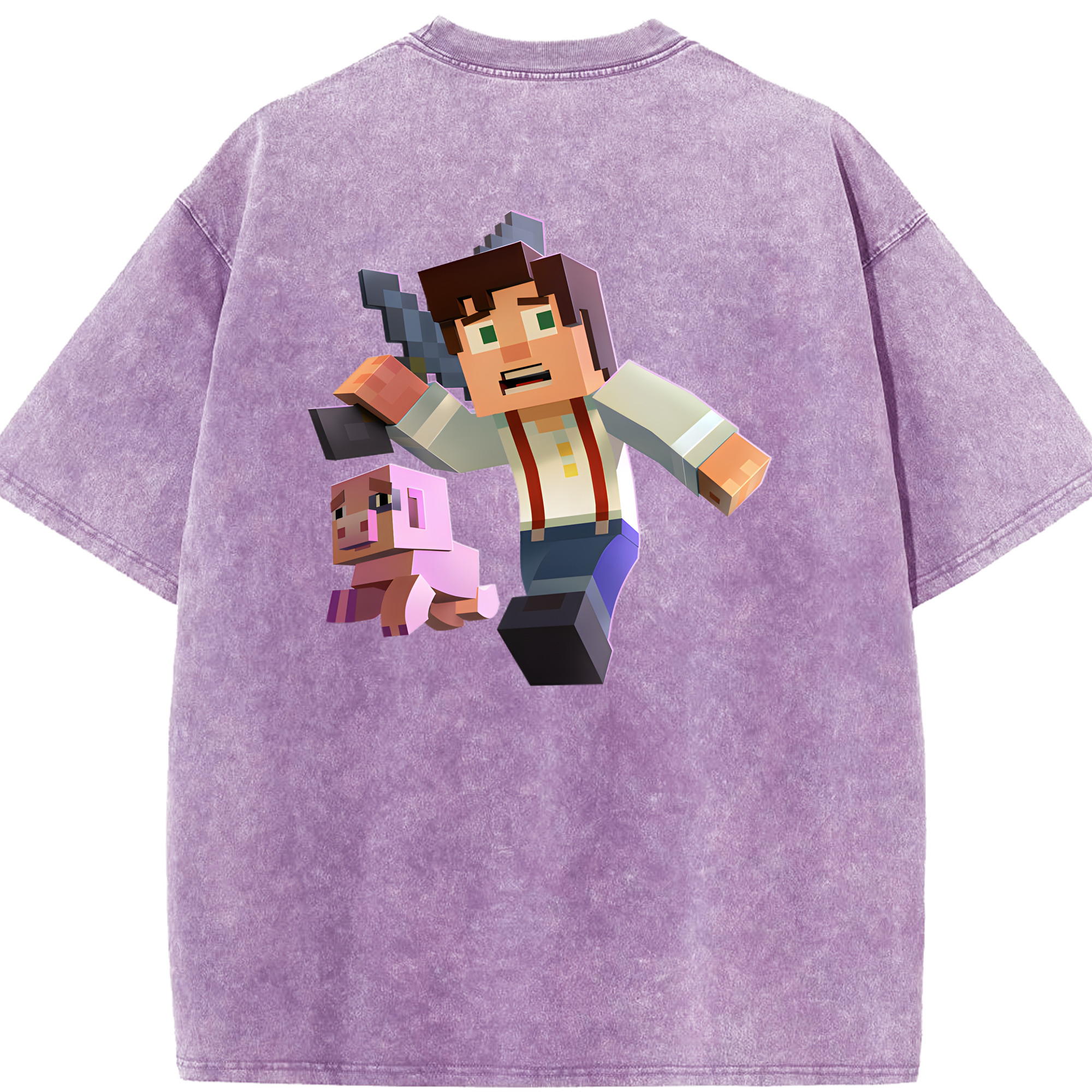 （画像用） マインクラフト ブロックの世界 Minecraft MC Block world 綿100% ヴィンテージ風 半袖Tシャツ（背面プリント）