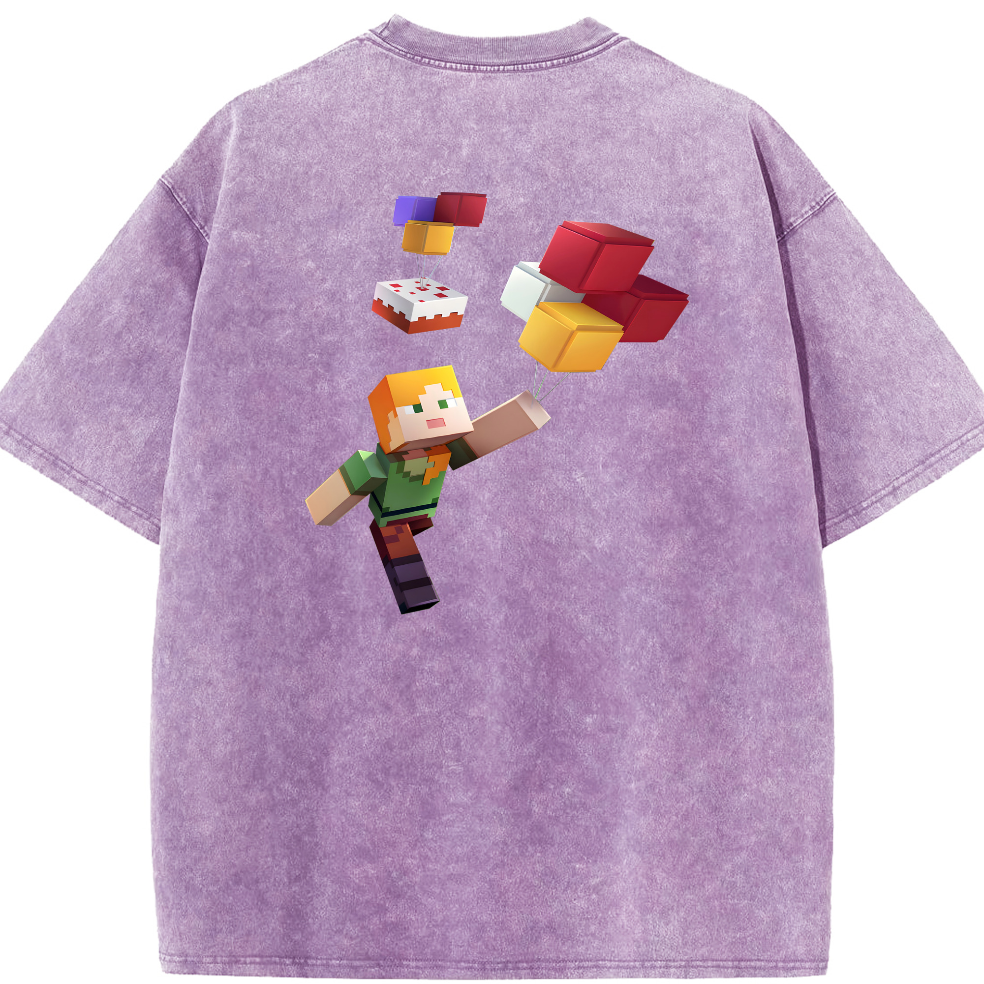 （画像用） マインクラフト ブロックの世界 Minecraft MC Block world 綿100% ヴィンテージ風 半袖Tシャツ（背面プリント）