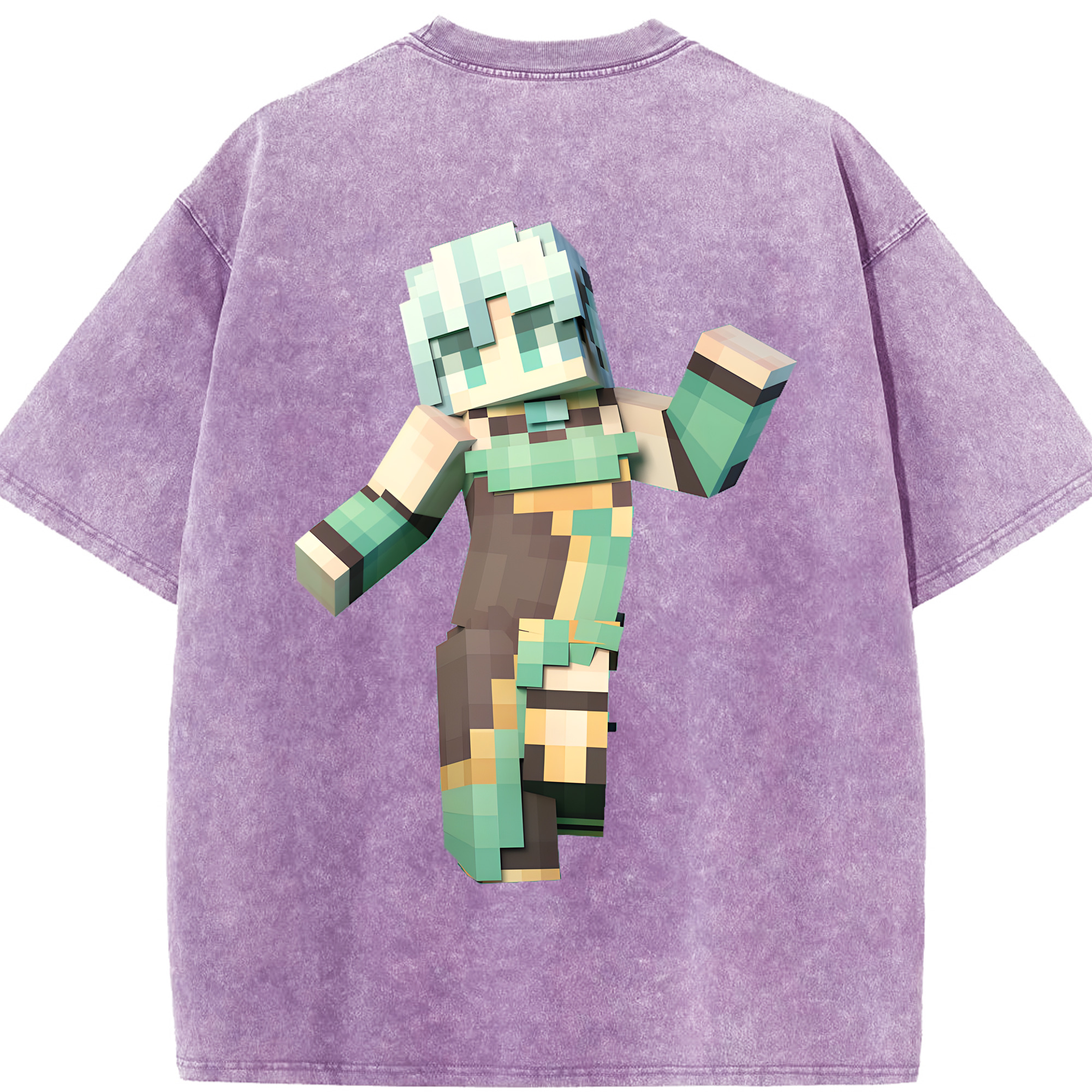 （画像用） マインクラフト ブロックの世界 Minecraft MC Block world 綿100% ヴィンテージ風 半袖Tシャツ（背面プリント）