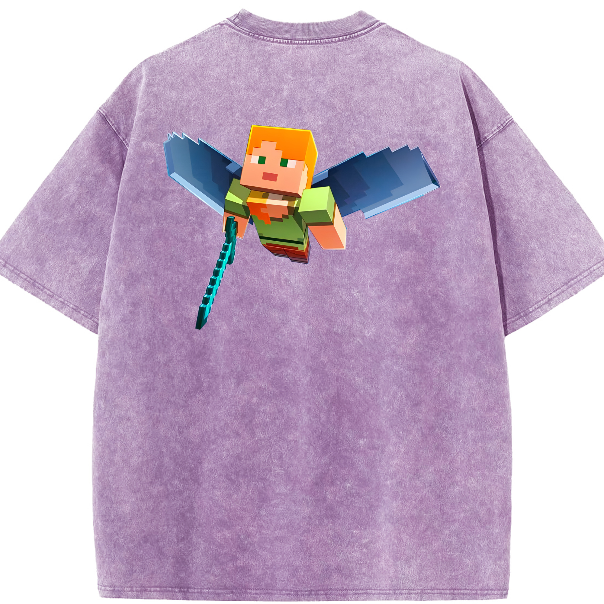 （画像用） マインクラフト ブロックの世界 Minecraft MC Block world 綿100% ヴィンテージ風 半袖Tシャツ（背面プリント）