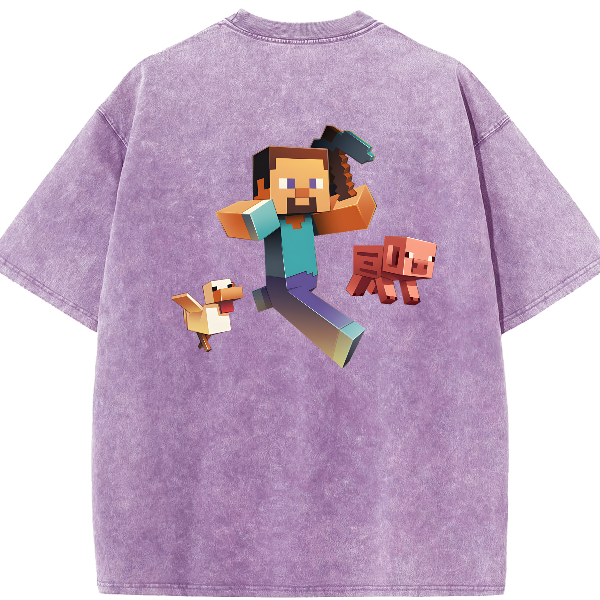 （画像用） マインクラフト ブロックの世界 Minecraft MC Block world 綿100% ヴィンテージ風 半袖Tシャツ（背面プリント）