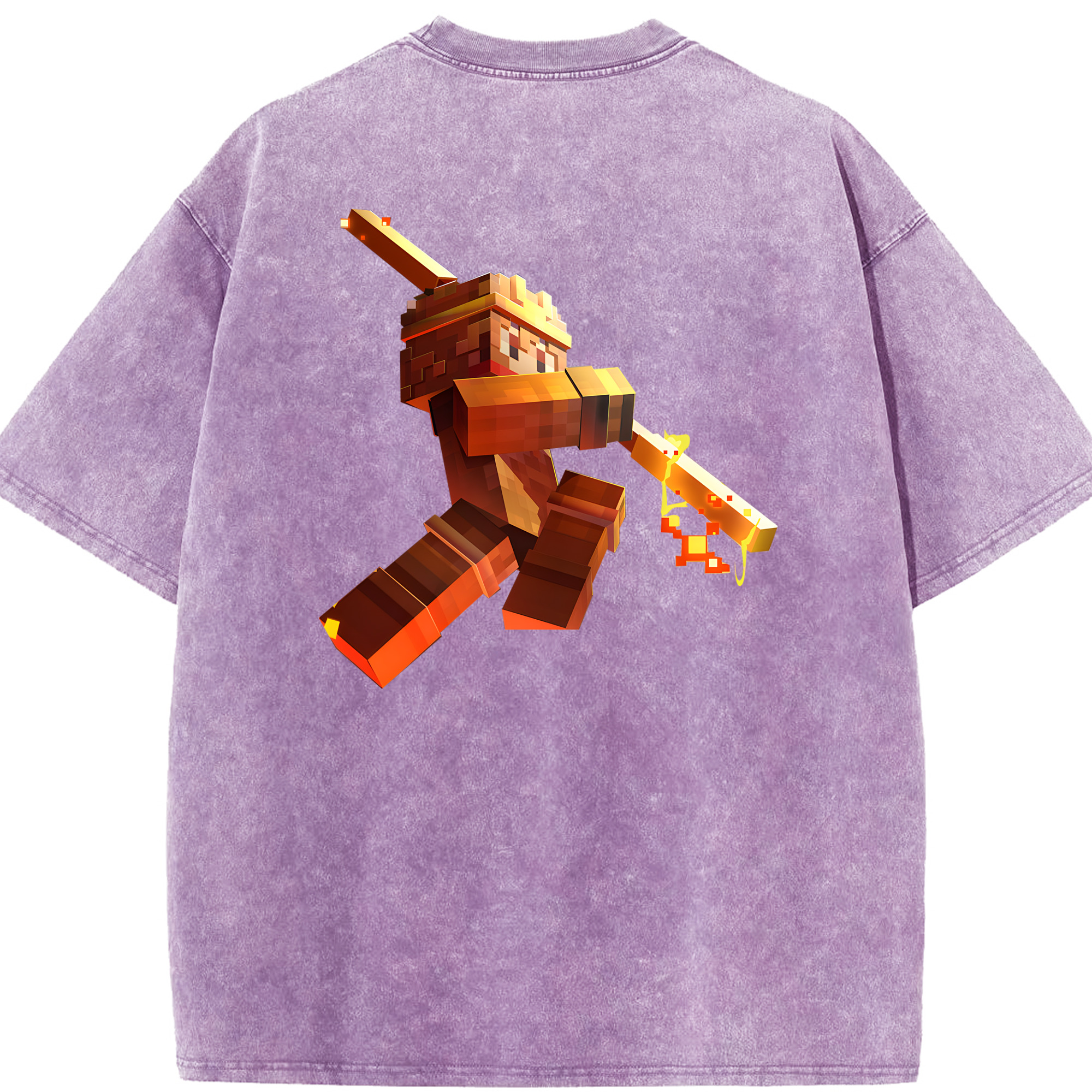 （画像用） マインクラフト ブロックの世界 Minecraft MC Block world 綿100% ヴィンテージ風 半袖Tシャツ（背面プリント）