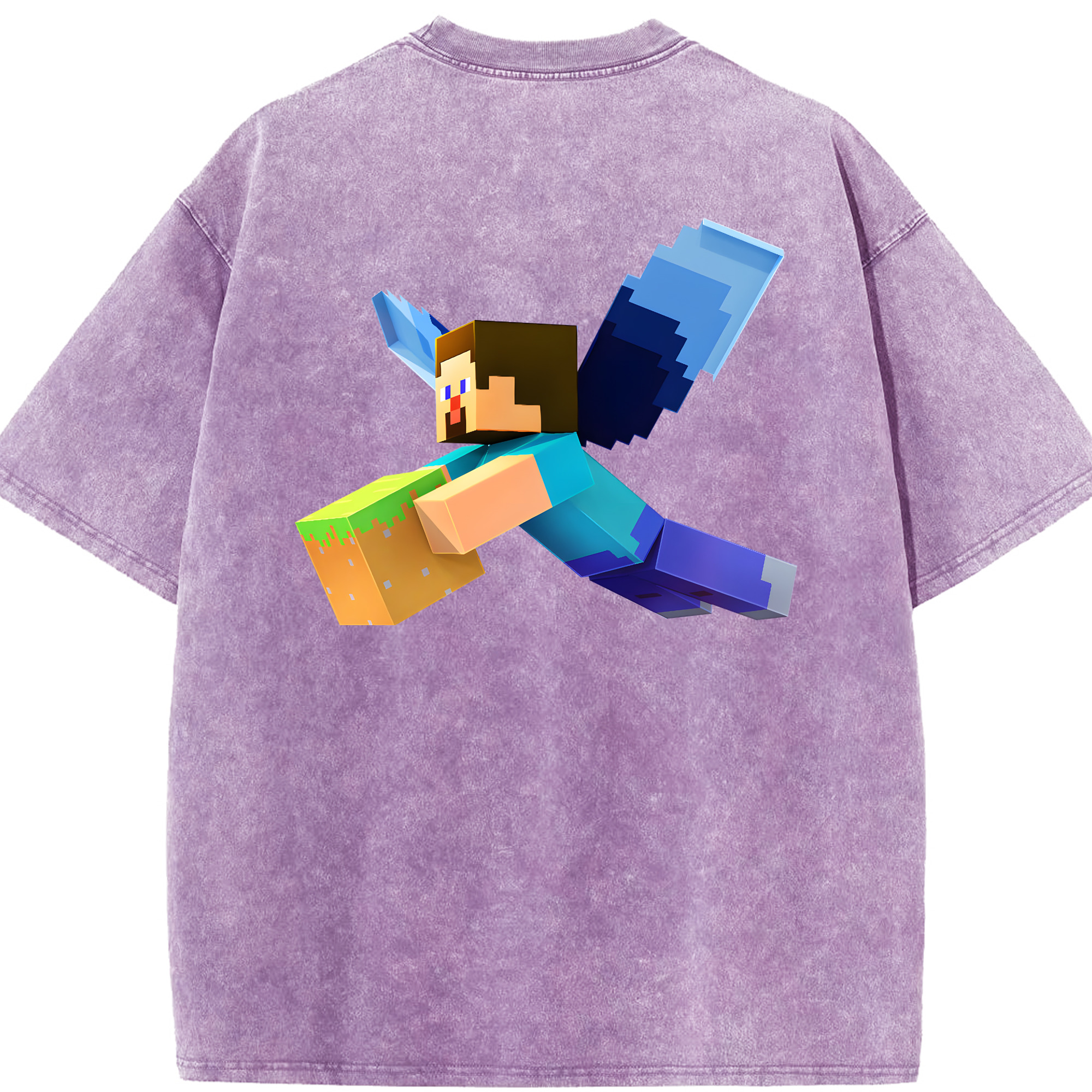 （画像用） マインクラフト ブロックの世界 Minecraft MC Block world 綿100% ヴィンテージ風 半袖Tシャツ（背面プリント）