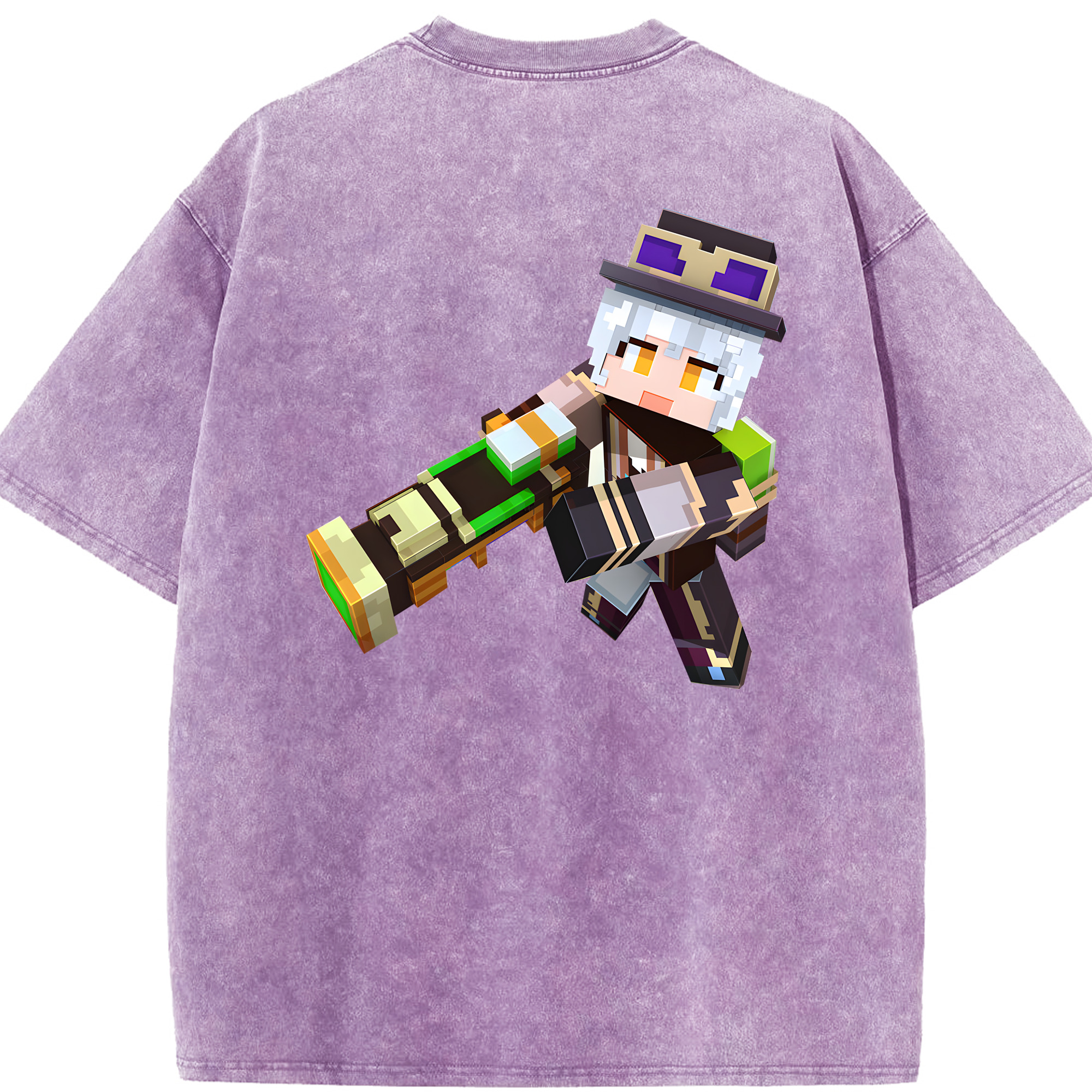 （画像用） マインクラフト ブロックの世界 Minecraft MC Block world 綿100% ヴィンテージ風 半袖Tシャツ（背面プリント）